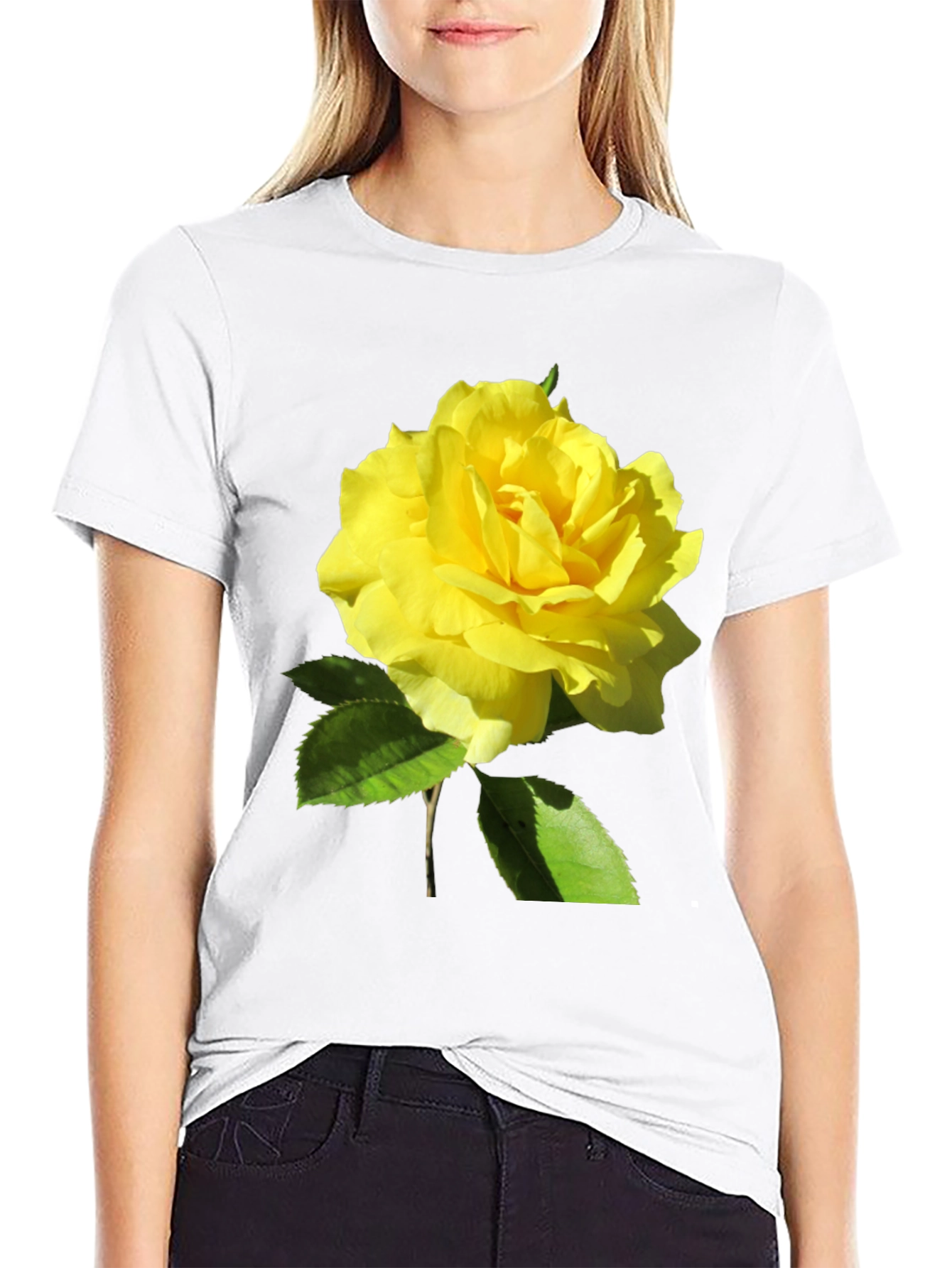 Yellow Rose Graphic Black T-Shirt - Floral Tee