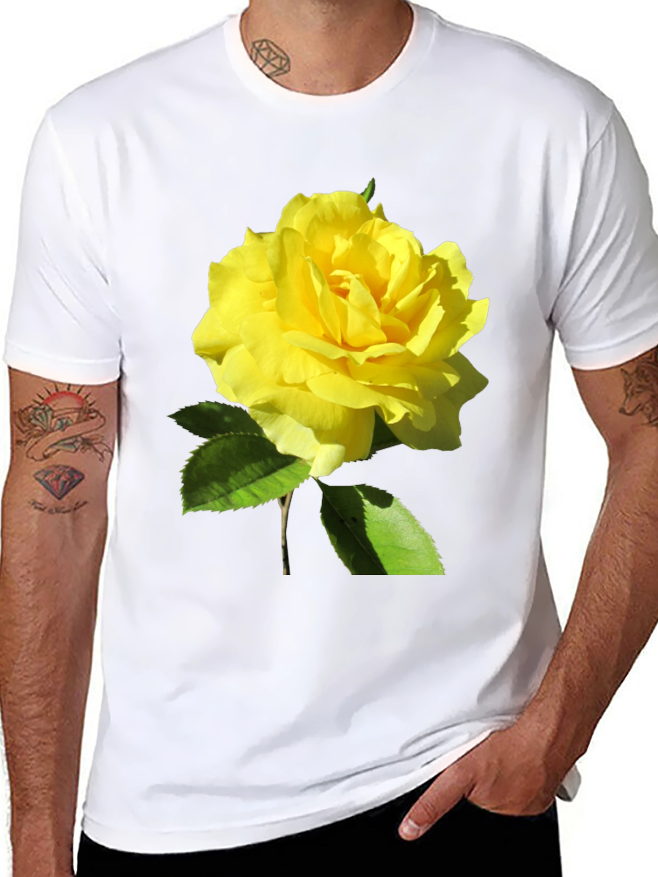 Yellow Rose Graphic Black T-Shirt - Floral Tee