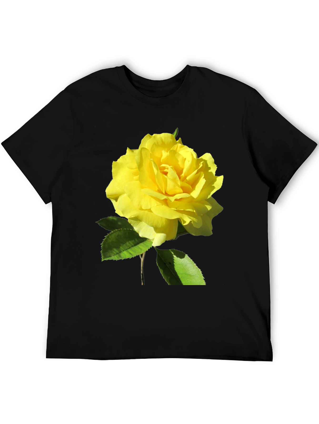 Yellow Rose Graphic Black T-Shirt - Floral Tee