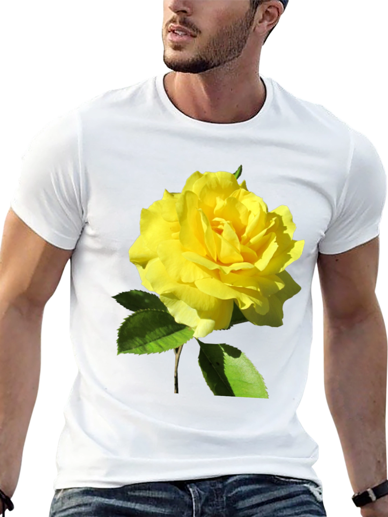 Yellow Rose Graphic Black T-Shirt - Floral Tee