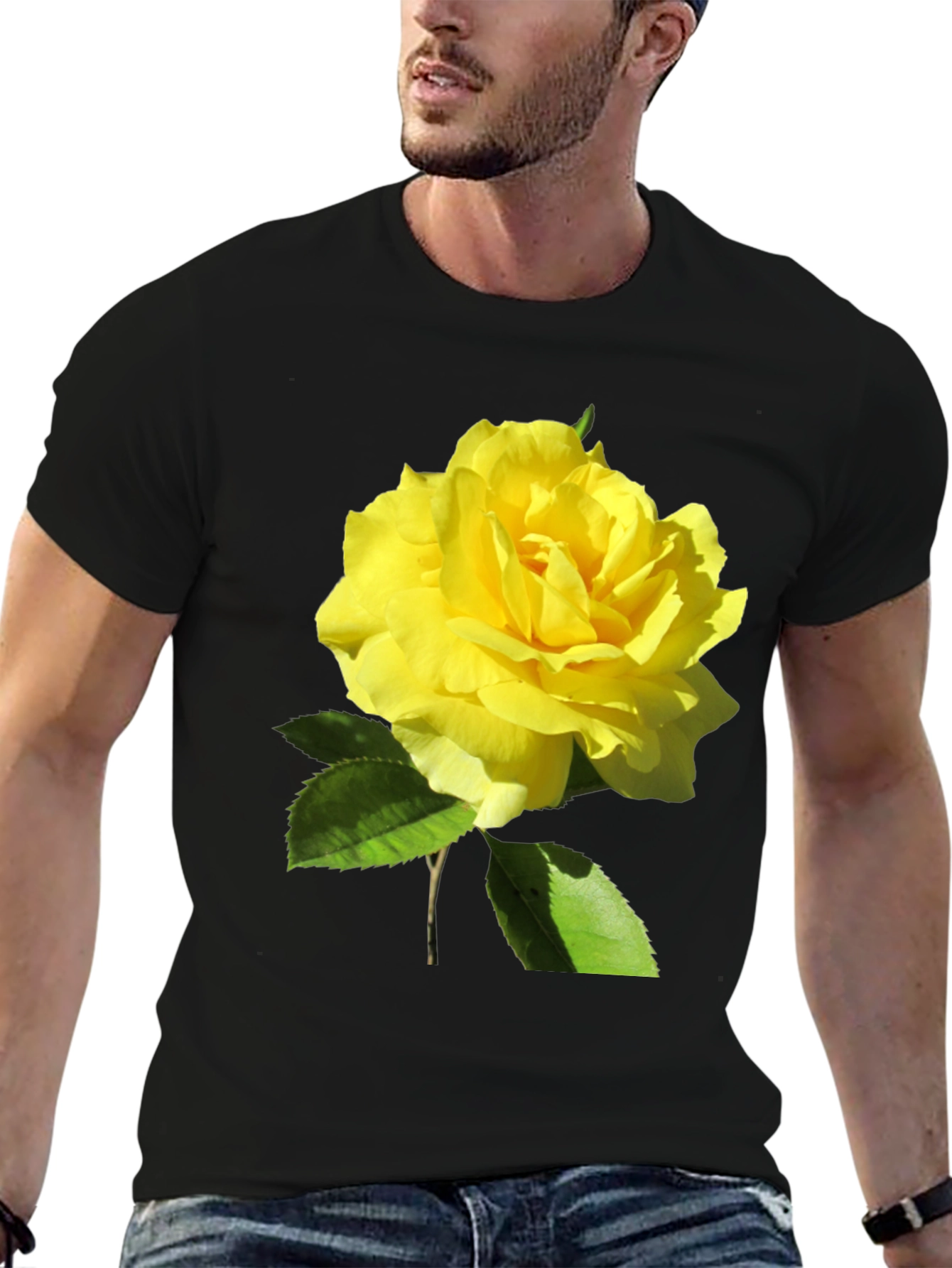 Yellow Rose Graphic Black T-Shirt - Floral Tee