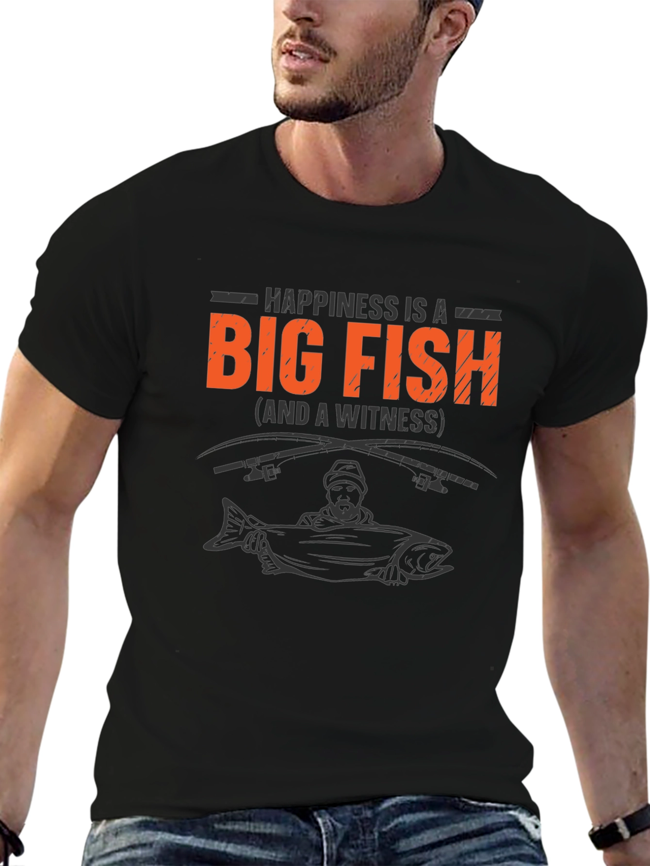 Happiness is a Big Fish Black T-Shirt