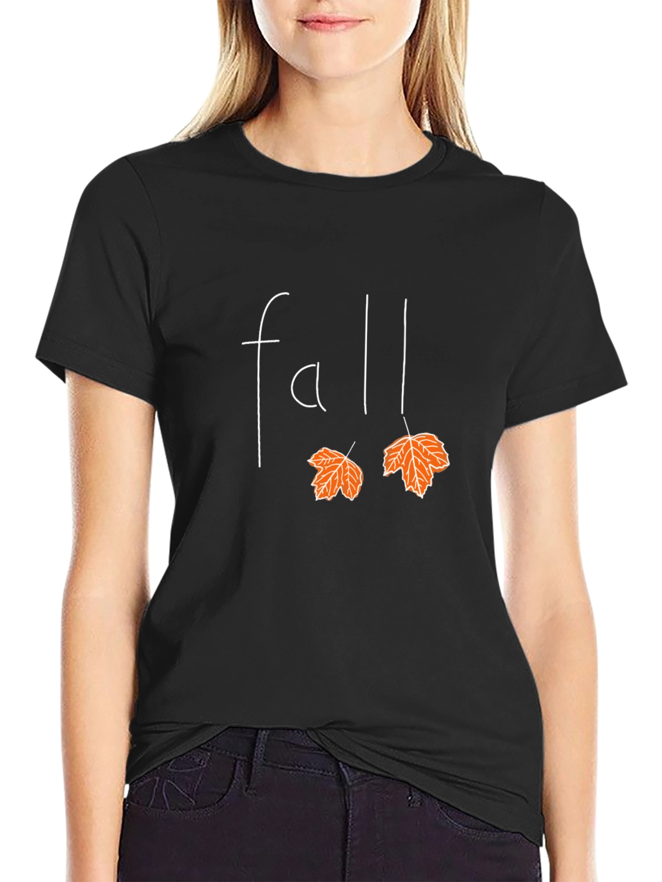 Fall Leaves Graphic Tee - Black Cotton T-Shirt