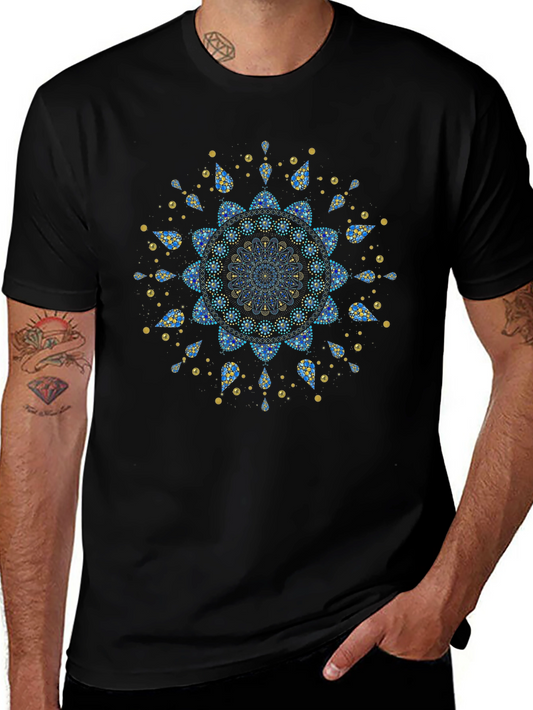 Geometric Mandala Art Print Black T-Shirt