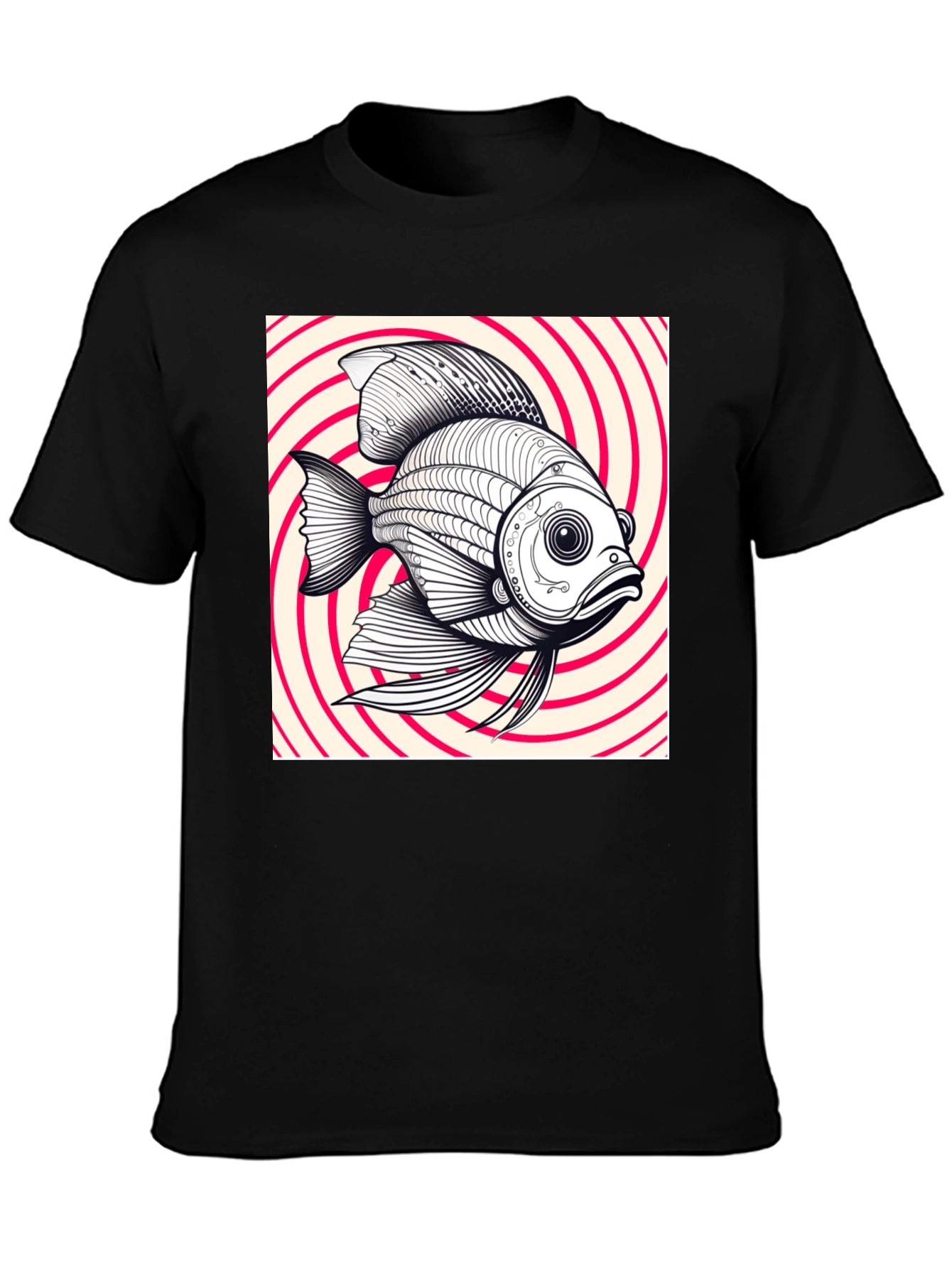 Hypnotic Fish Graphic Tee - Black Cotton Blend