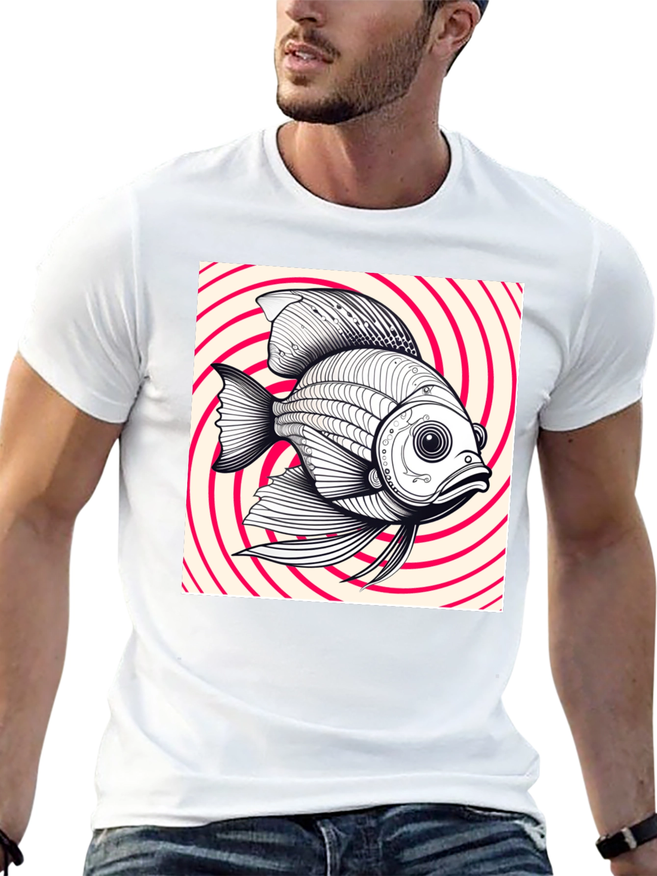 Hypnotic Fish Graphic Tee - Black Cotton Blend