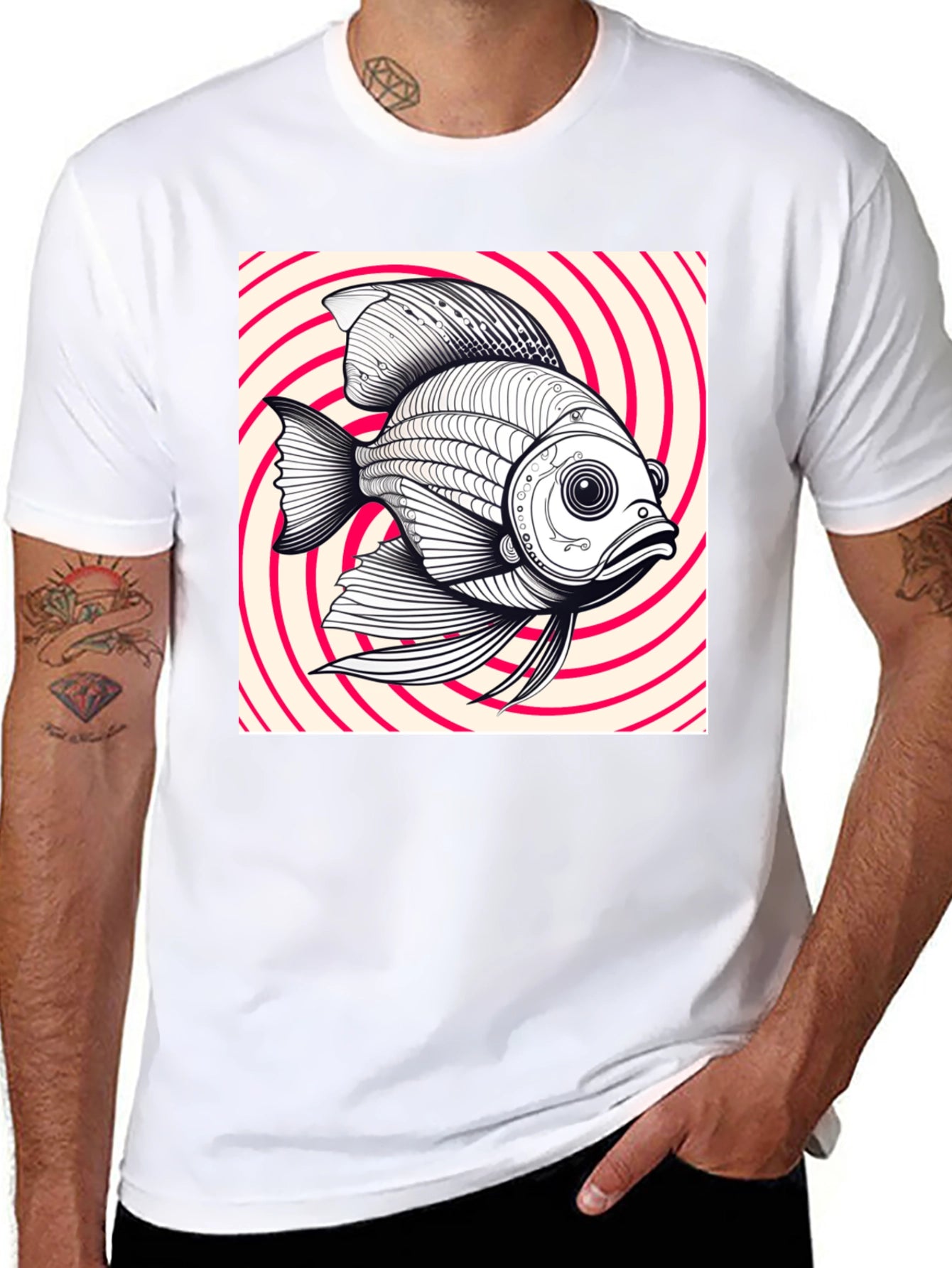Hypnotic Fish Graphic Tee - Black Cotton Blend