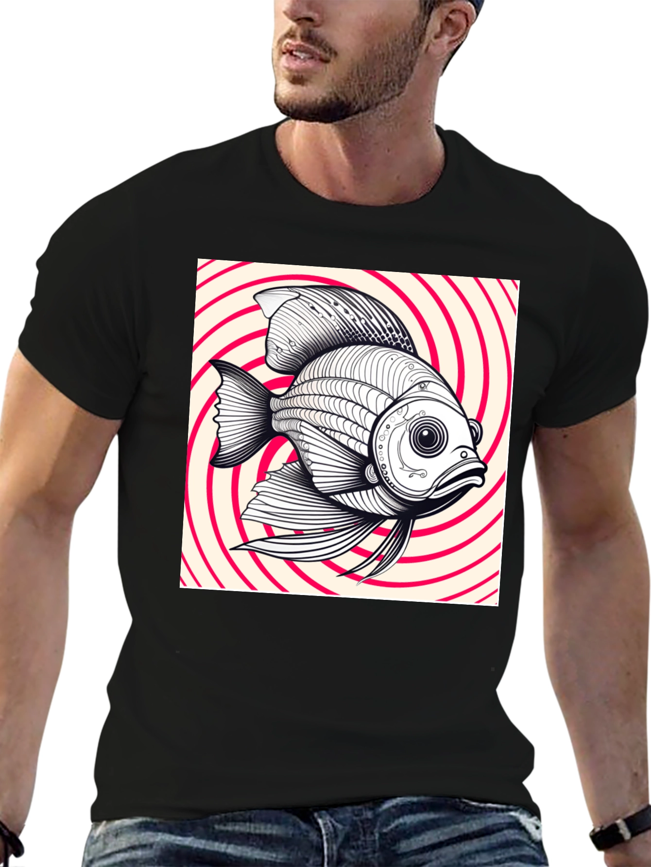 Hypnotic Fish Graphic Tee - Black Cotton Blend