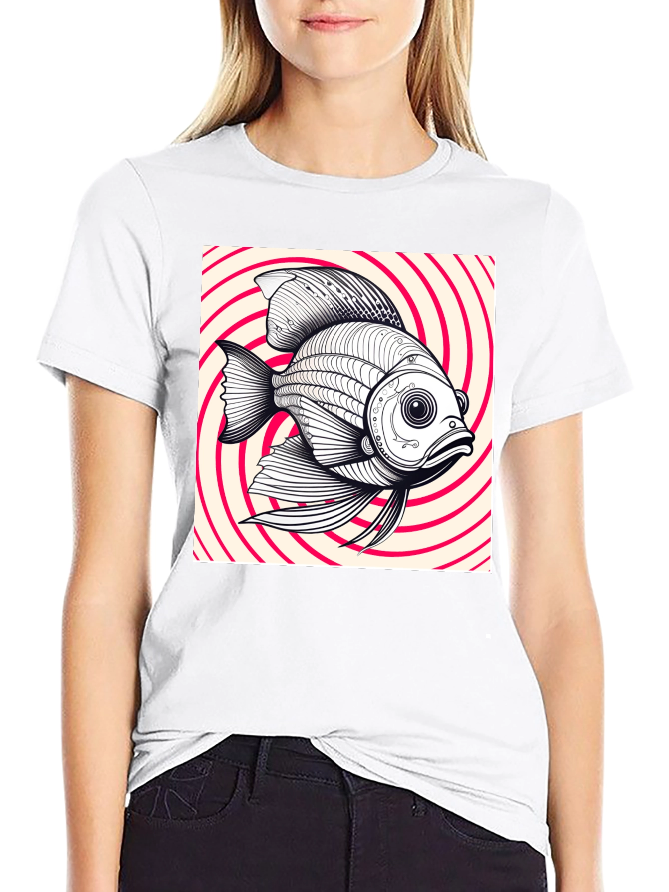 Hypnotic Fish Graphic Tee - Black Cotton Blend