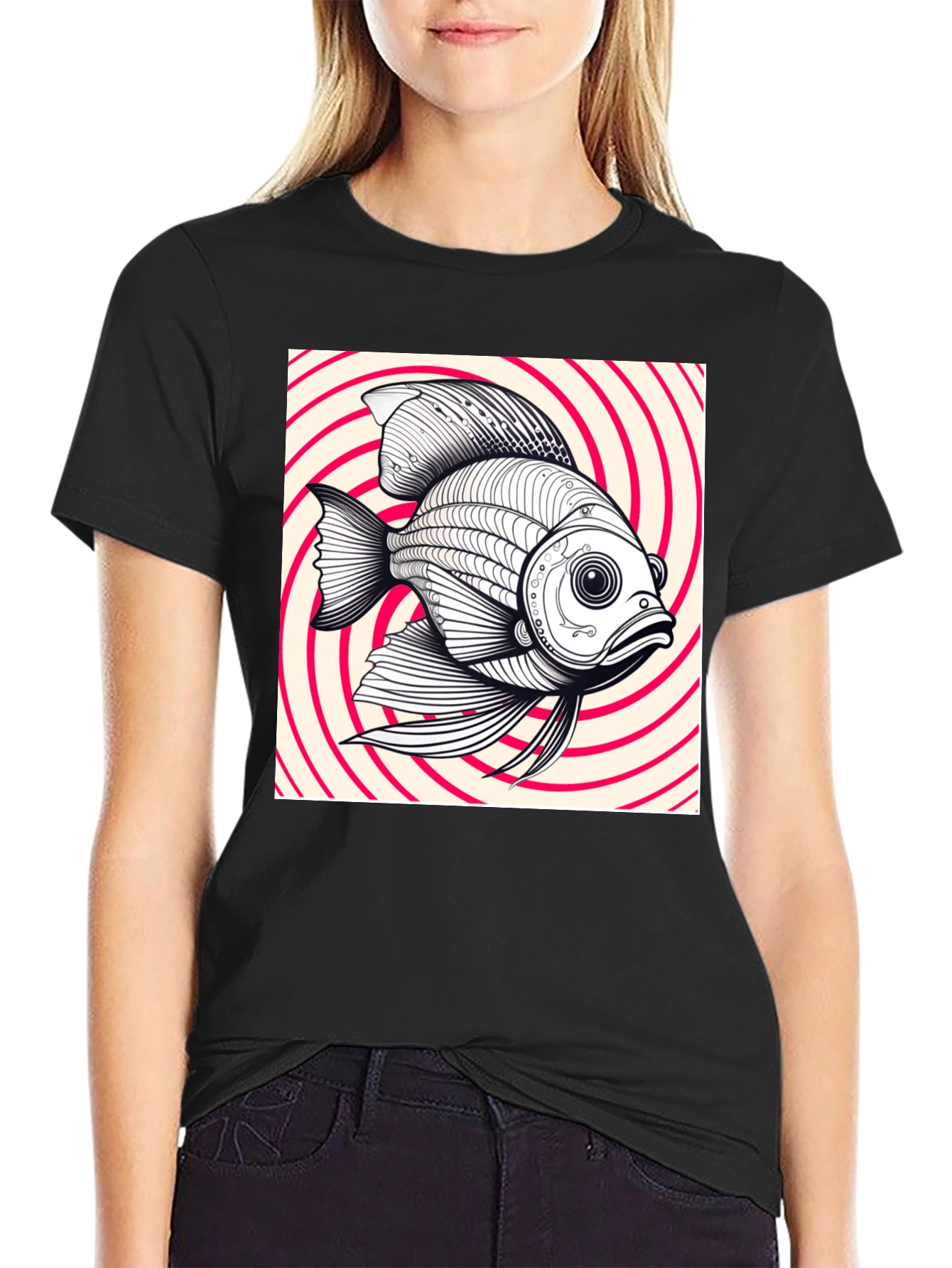 Hypnotic Fish Graphic Tee - Black Cotton Blend