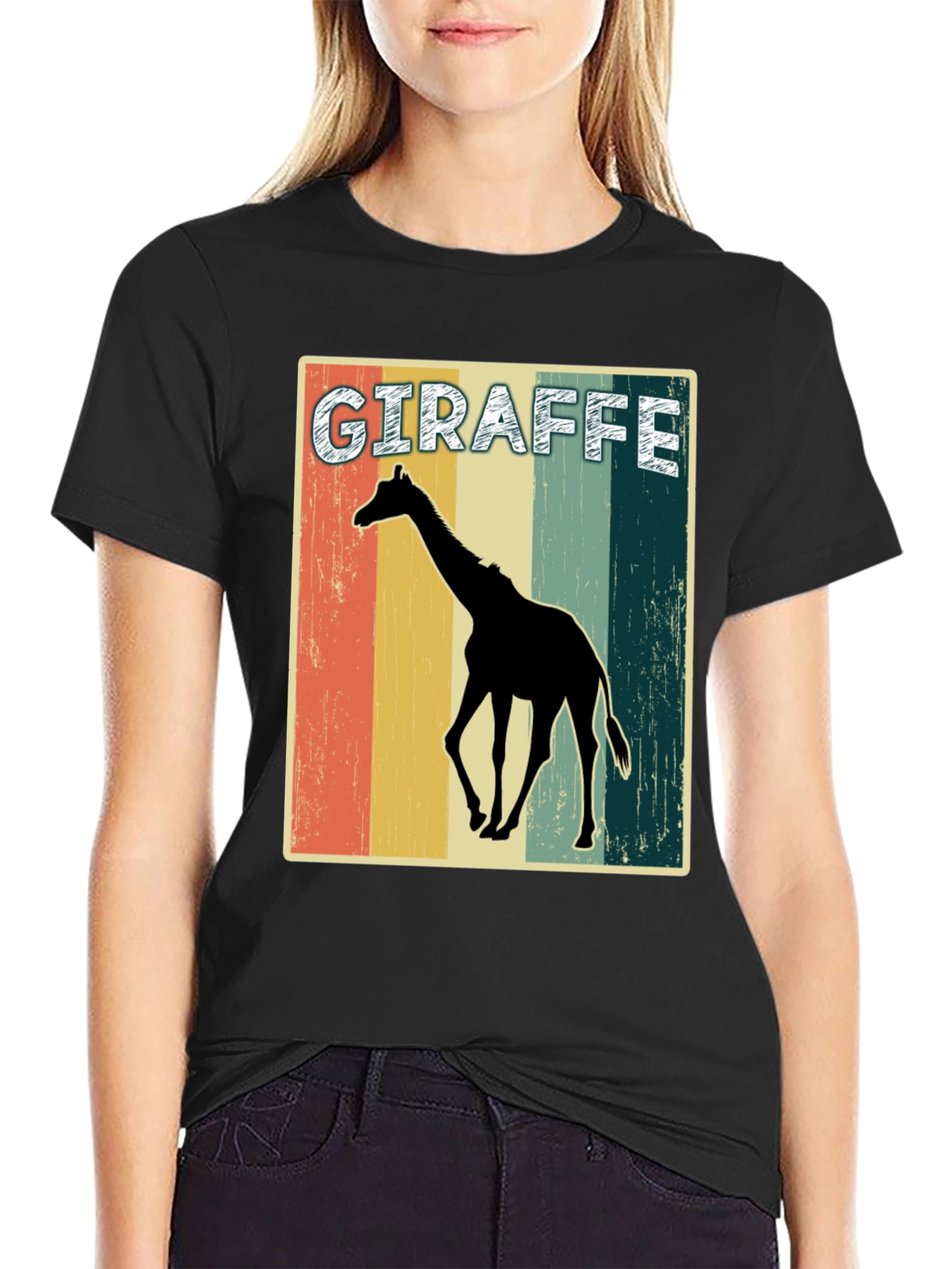 Retro Giraffe Graphic Print T-Shirt