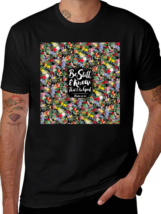 Floral Be Still & Know God Black T-Shirt