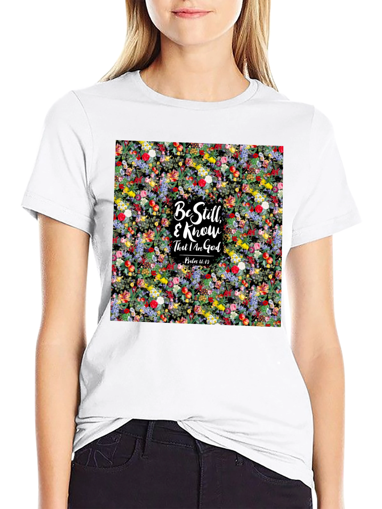 Floral Be Still & Know God Black T-Shirt
