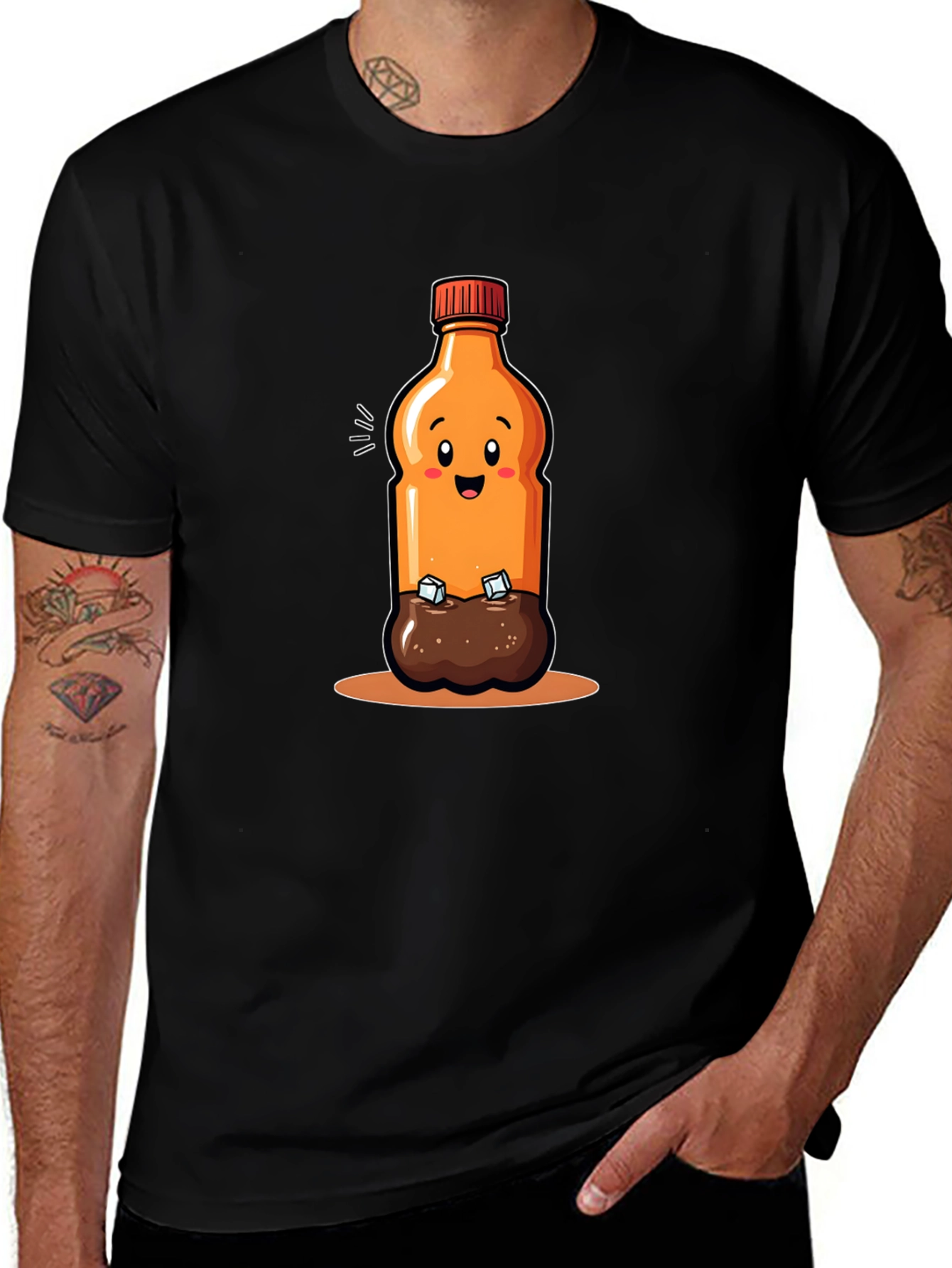 Cartoon Soda Bottle Black T-shirt