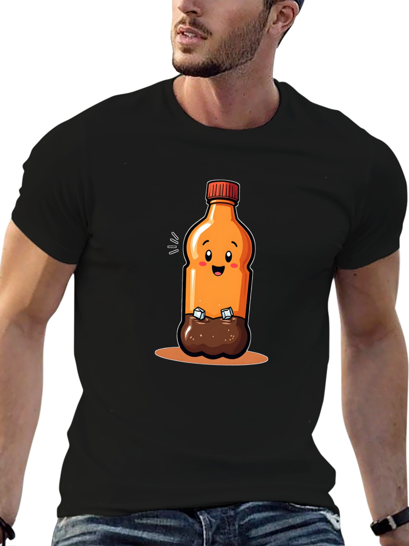 Cartoon Soda Bottle Black T-shirt
