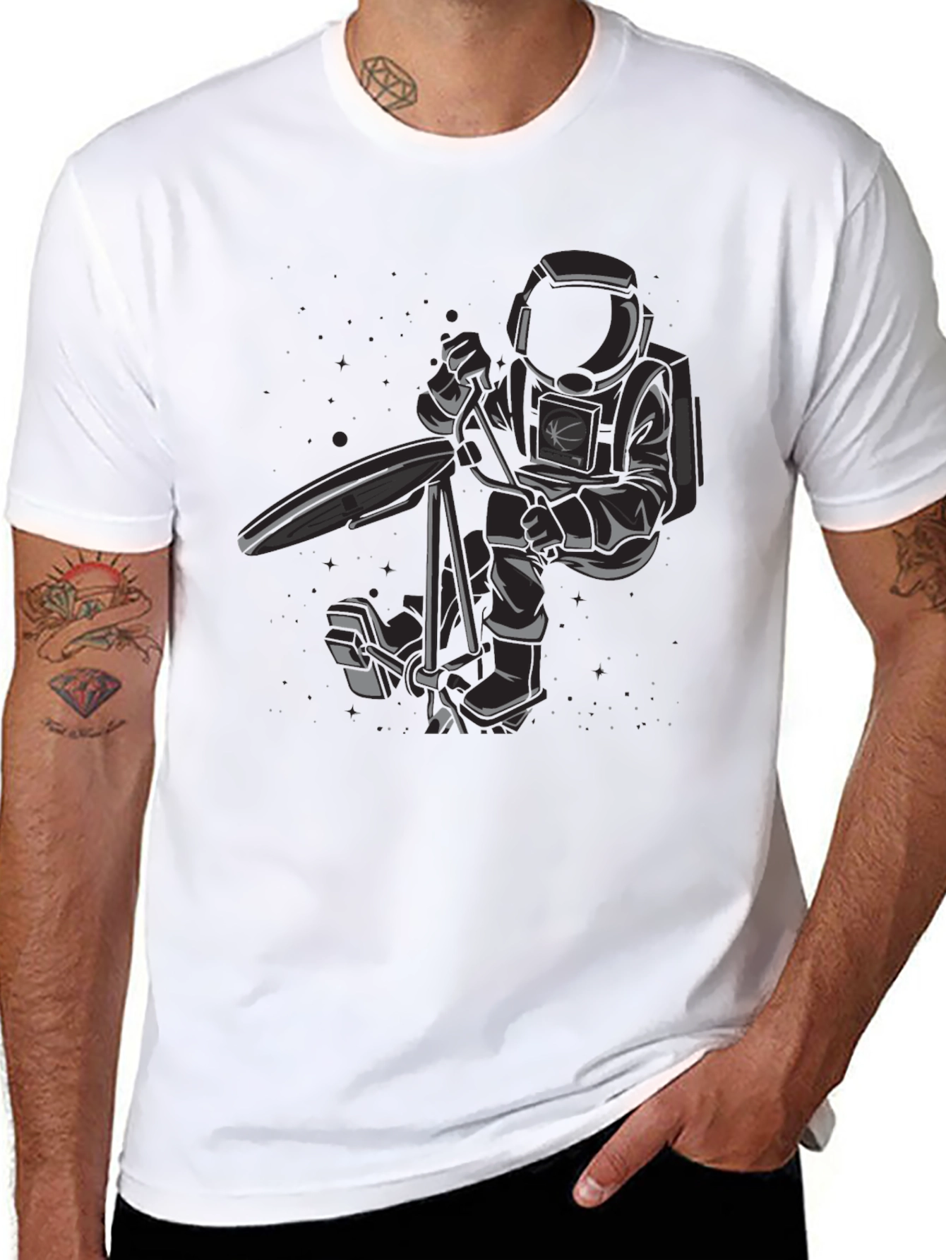 Astronaut on Surfboard Graphic T-Shirt - Black