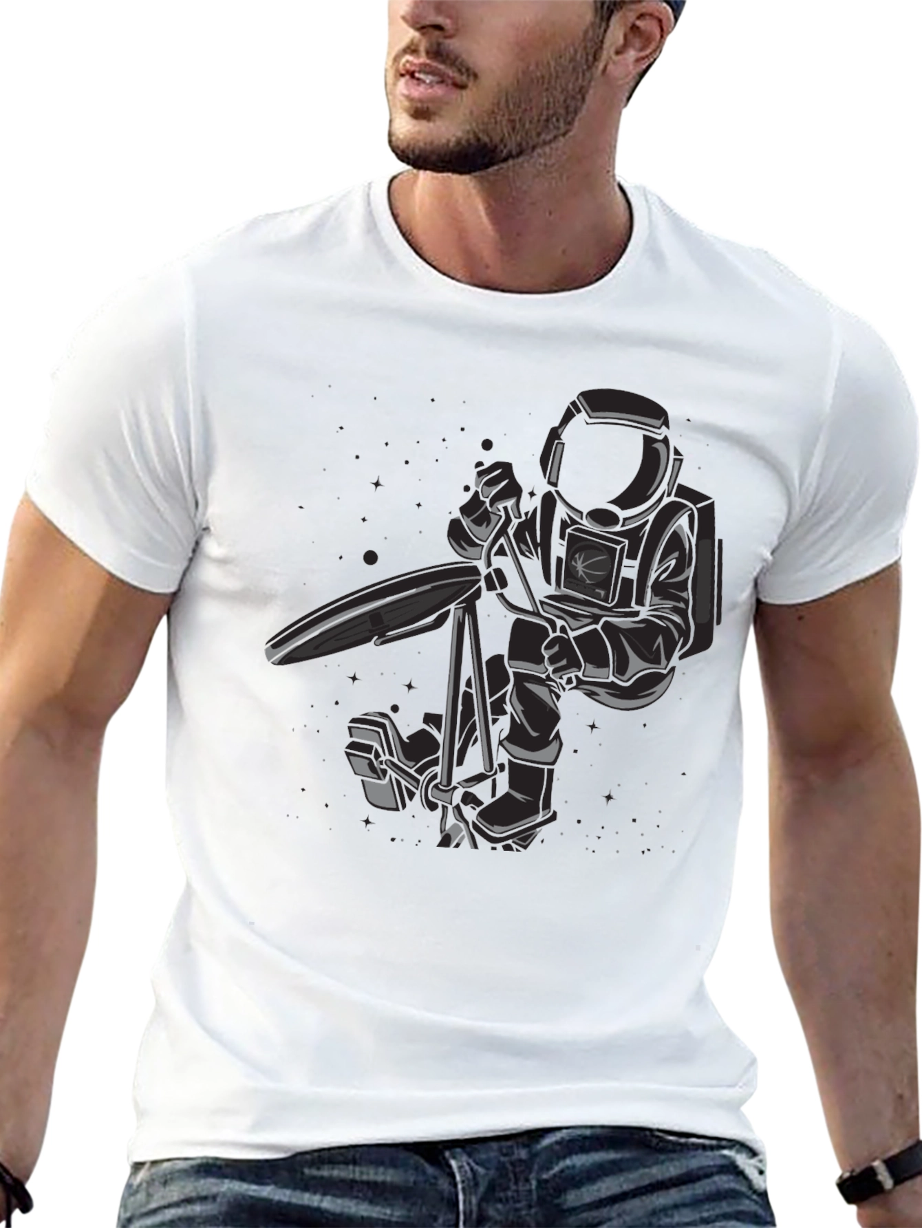 Astronaut on Surfboard Graphic T-Shirt - Black
