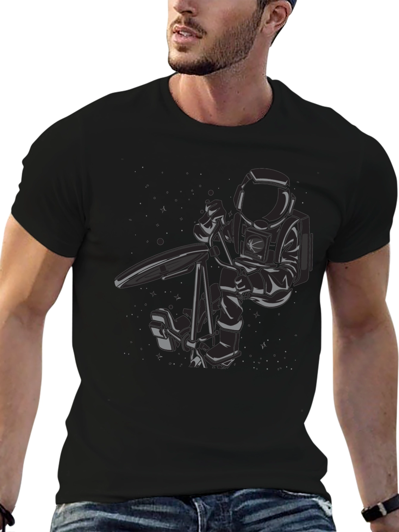 Astronaut on Surfboard Graphic T-Shirt - Black