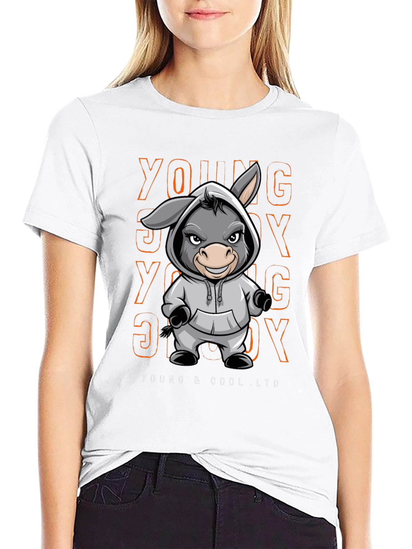 Young & Cool Donkey Cartoon Graphic Tee