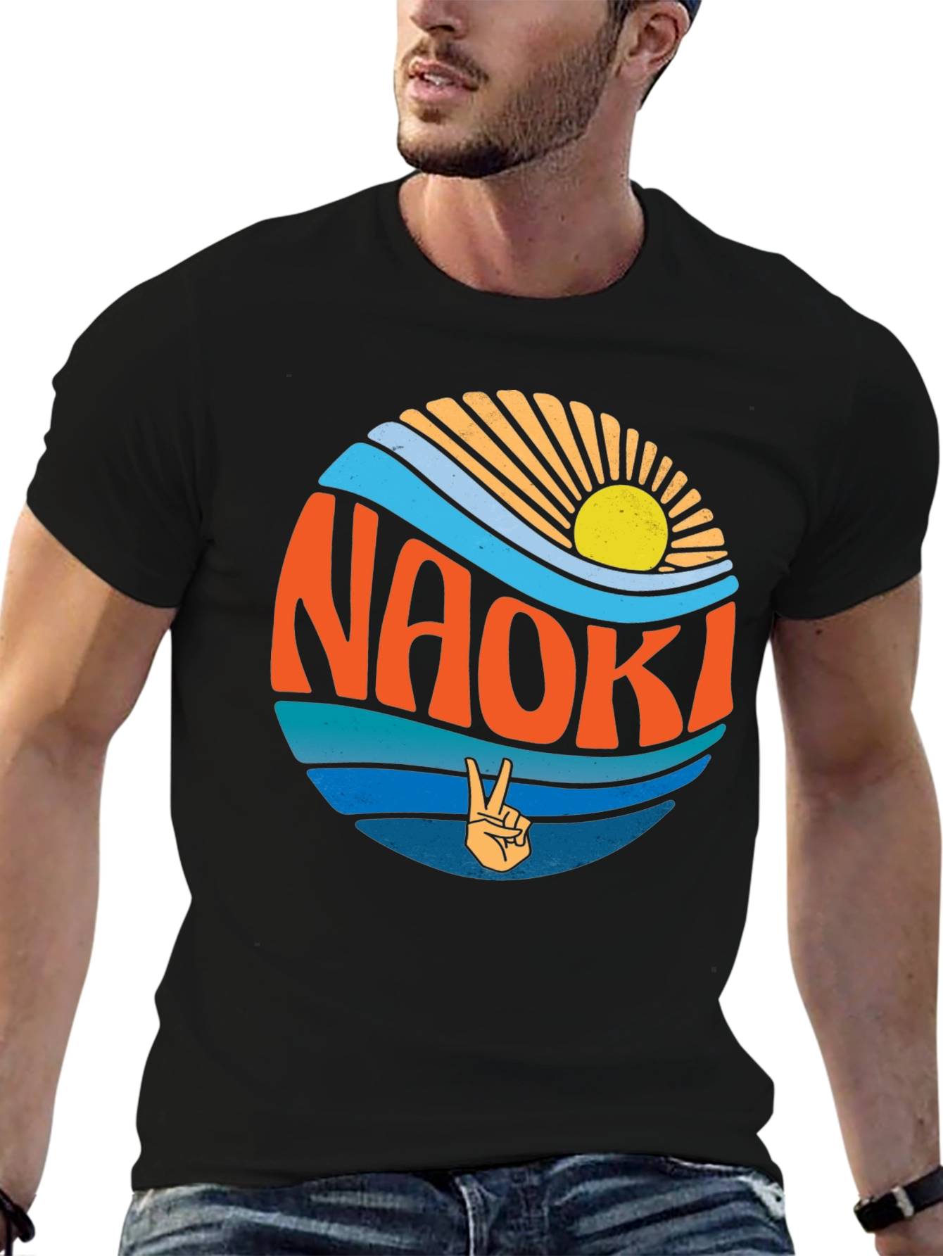 Naoki Peace Sign Graphic Tee - Retro Summer Vibes
