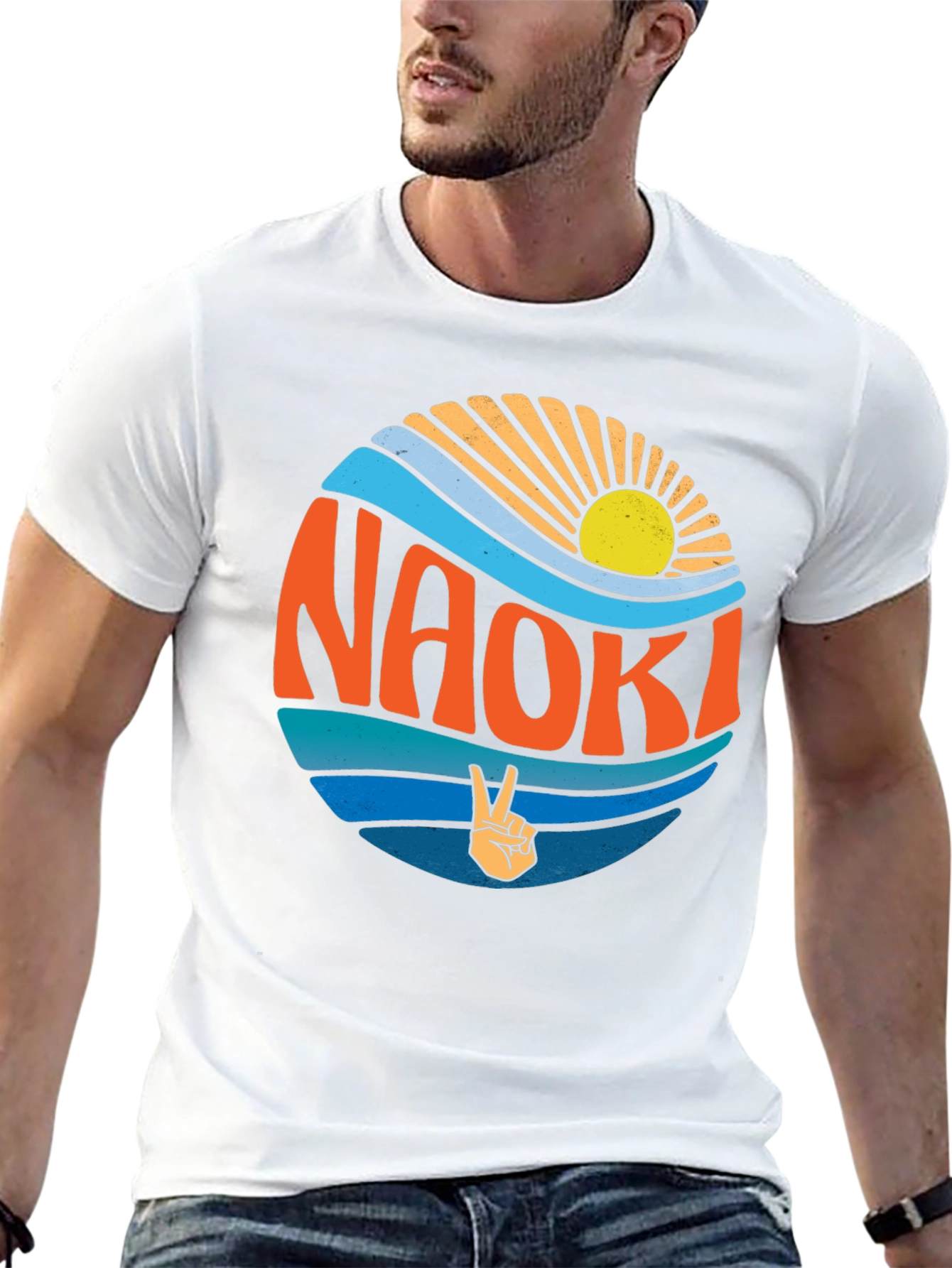 Naoki Peace Sign Graphic Tee - Retro Summer Vibes