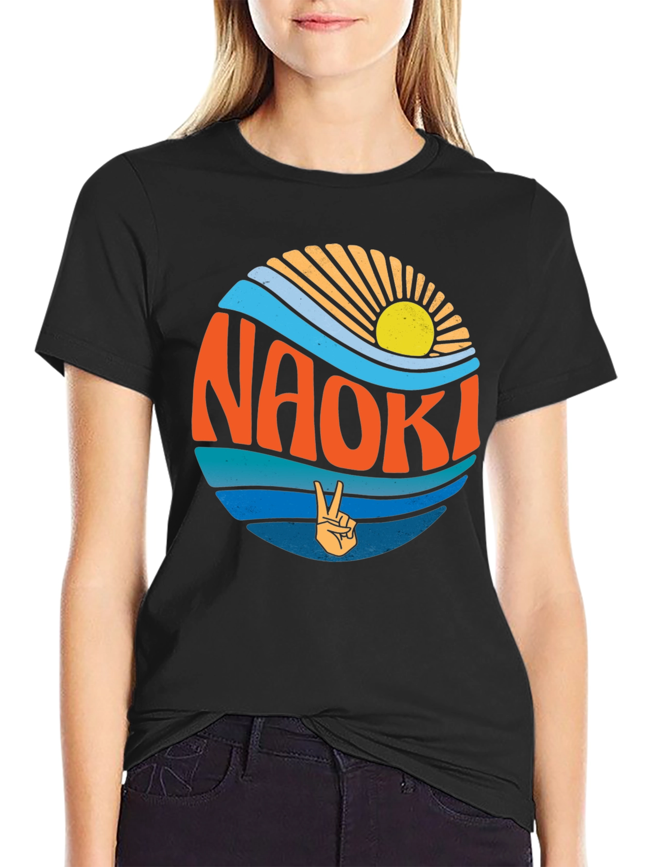 Naoki Peace Sign Graphic Tee - Retro Summer Vibes