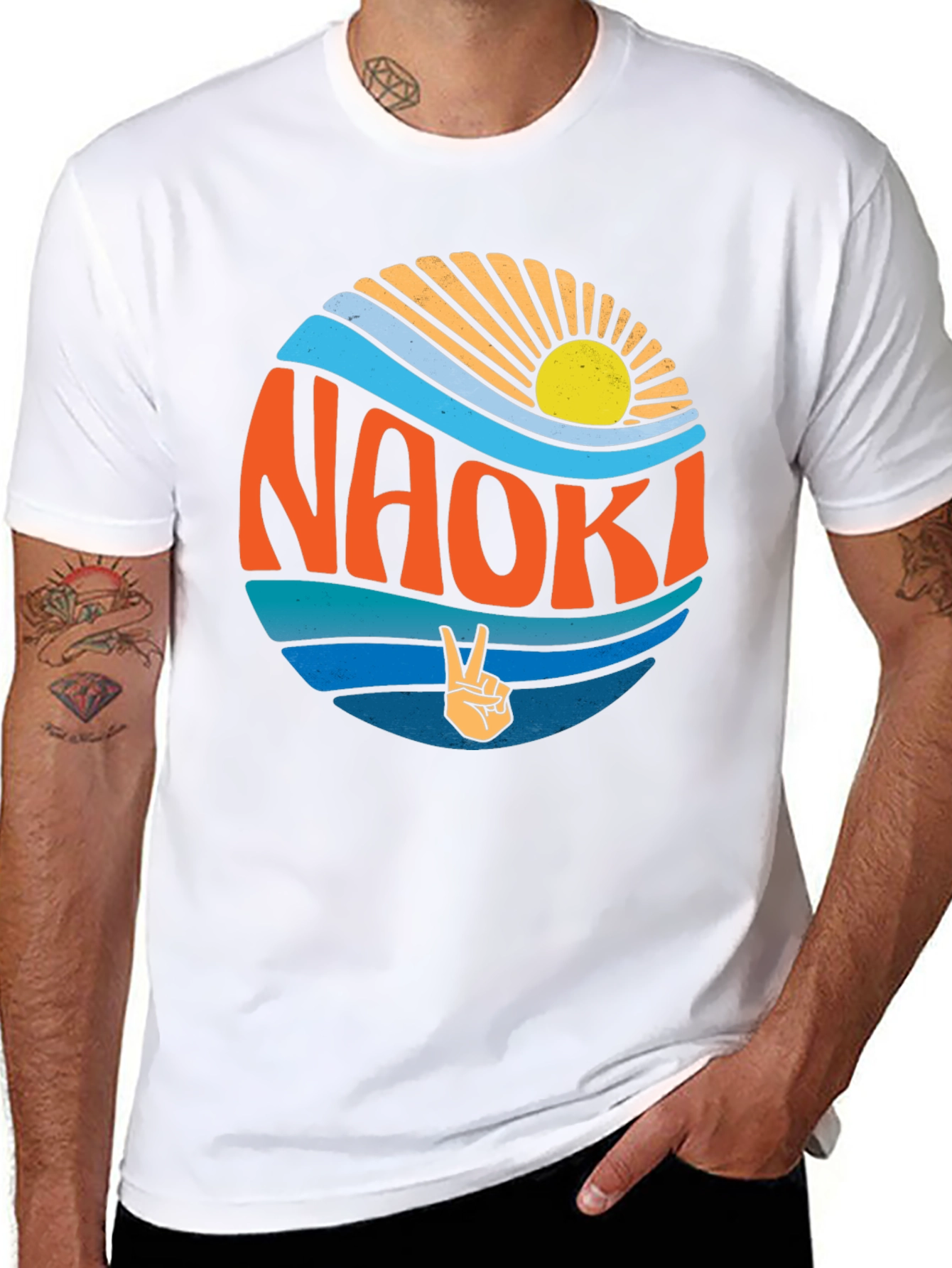 Naoki Peace Sign Graphic Tee - Retro Summer Vibes