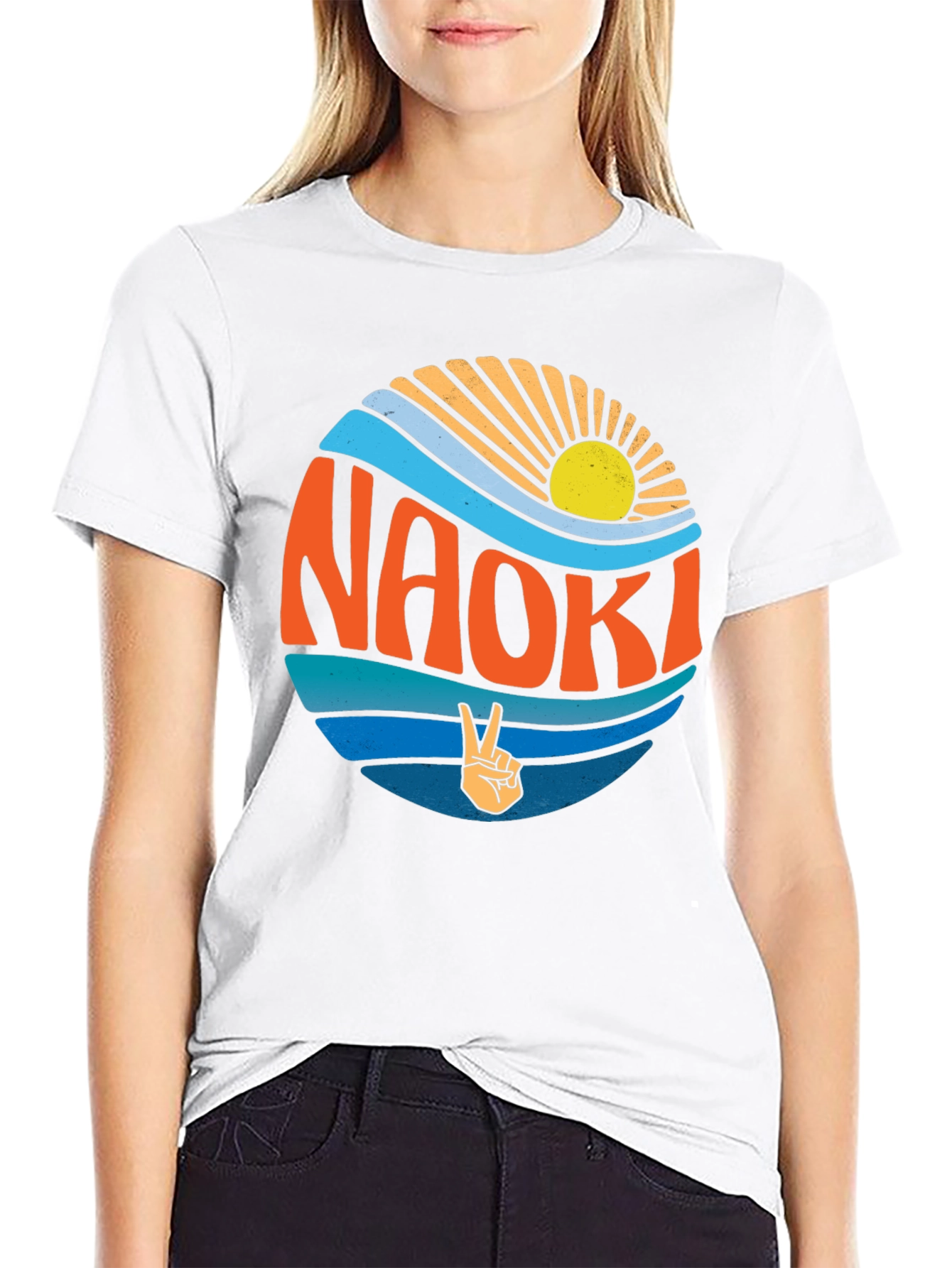 Naoki Peace Sign Graphic Tee - Retro Summer Vibes