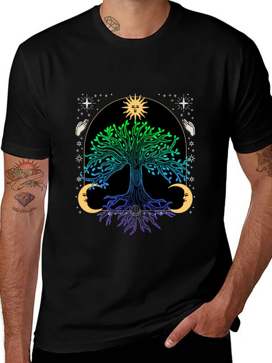 Mystic Tree of Life Graphic Tee - Sun & Moon Design