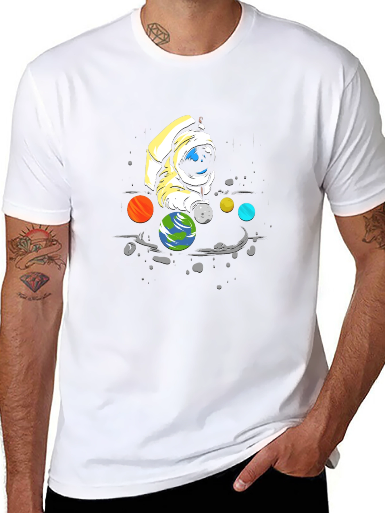 Astronaut Planets Graphic T-Shirt - Cosmic Style