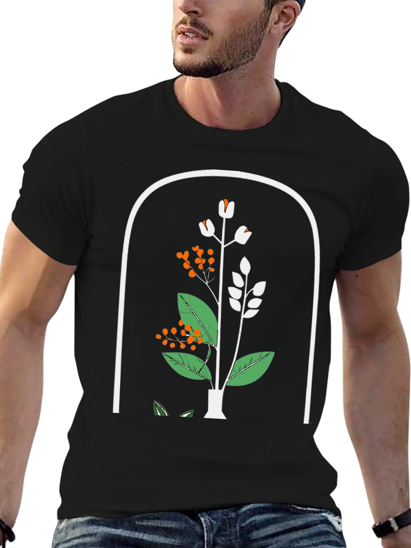 Botanical Print Black T-Shirt