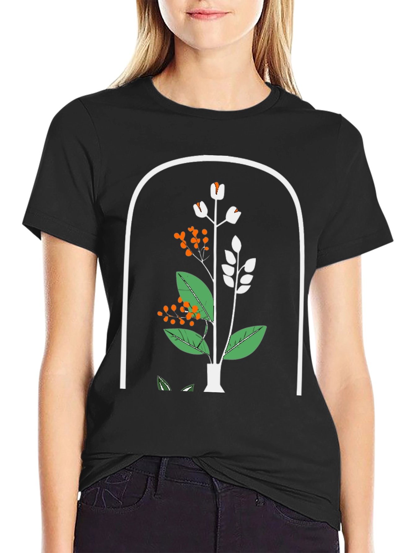Botanical Print Black T-Shirt