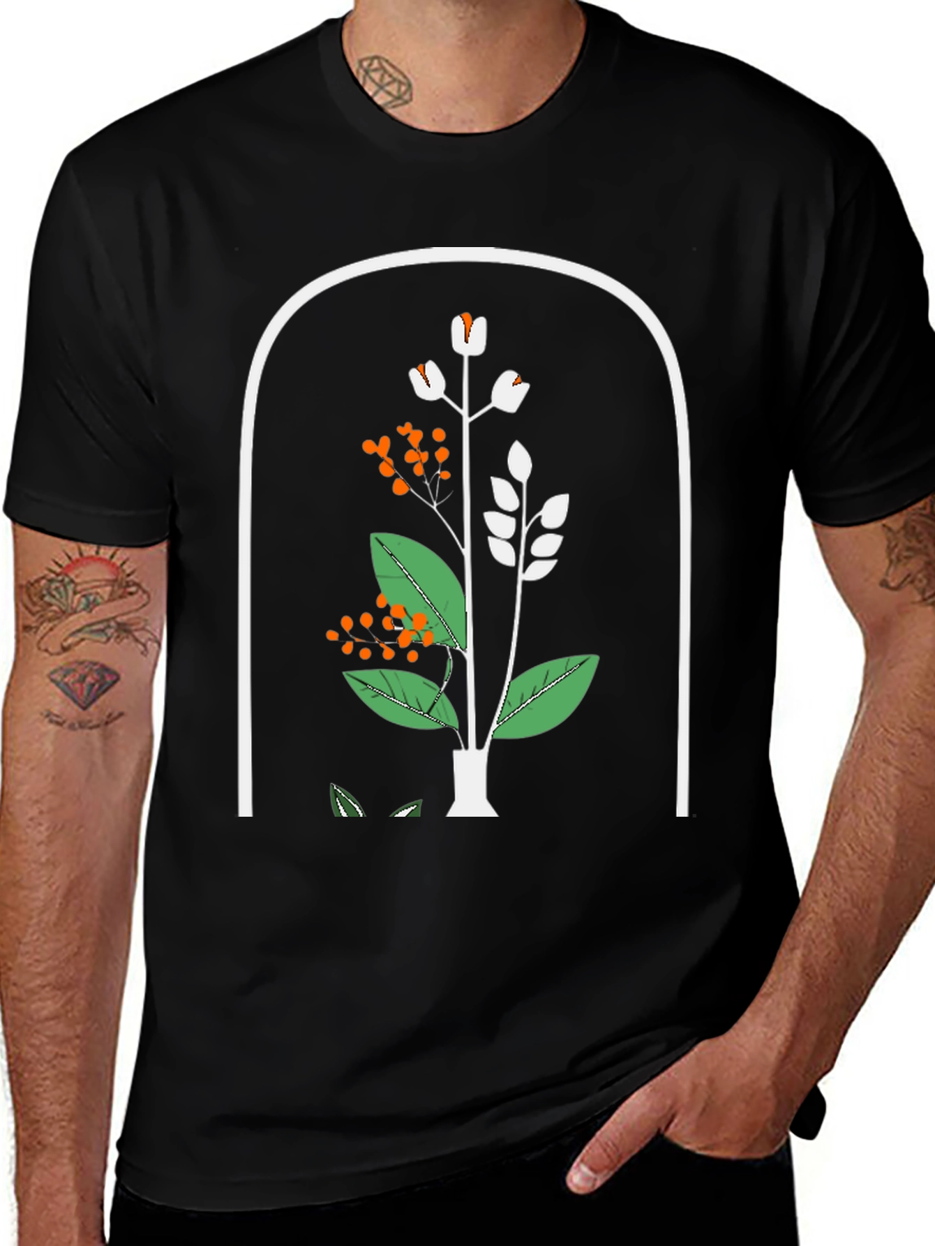 Botanical Print Black T-Shirt