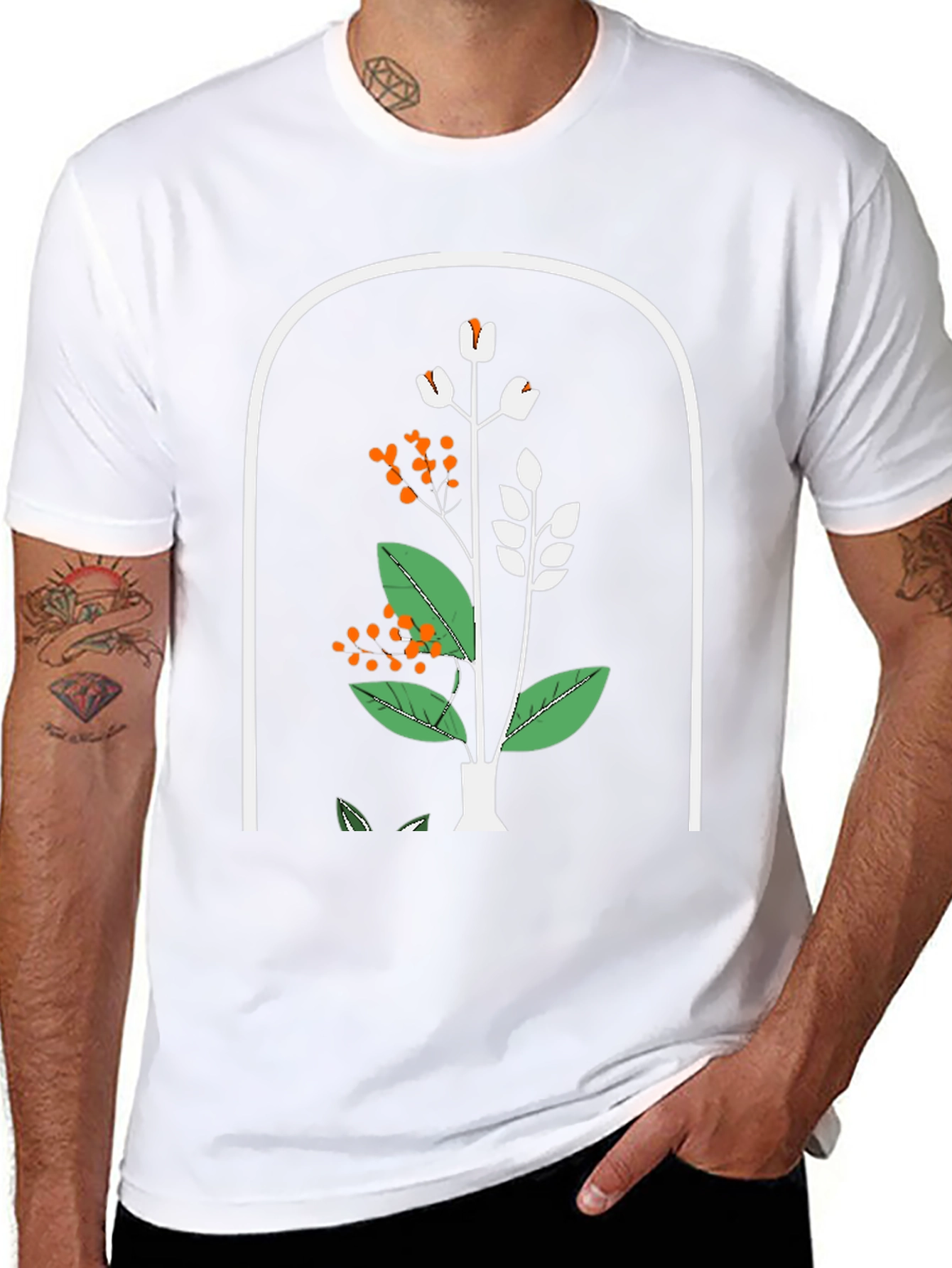 Botanical Print Black T-Shirt