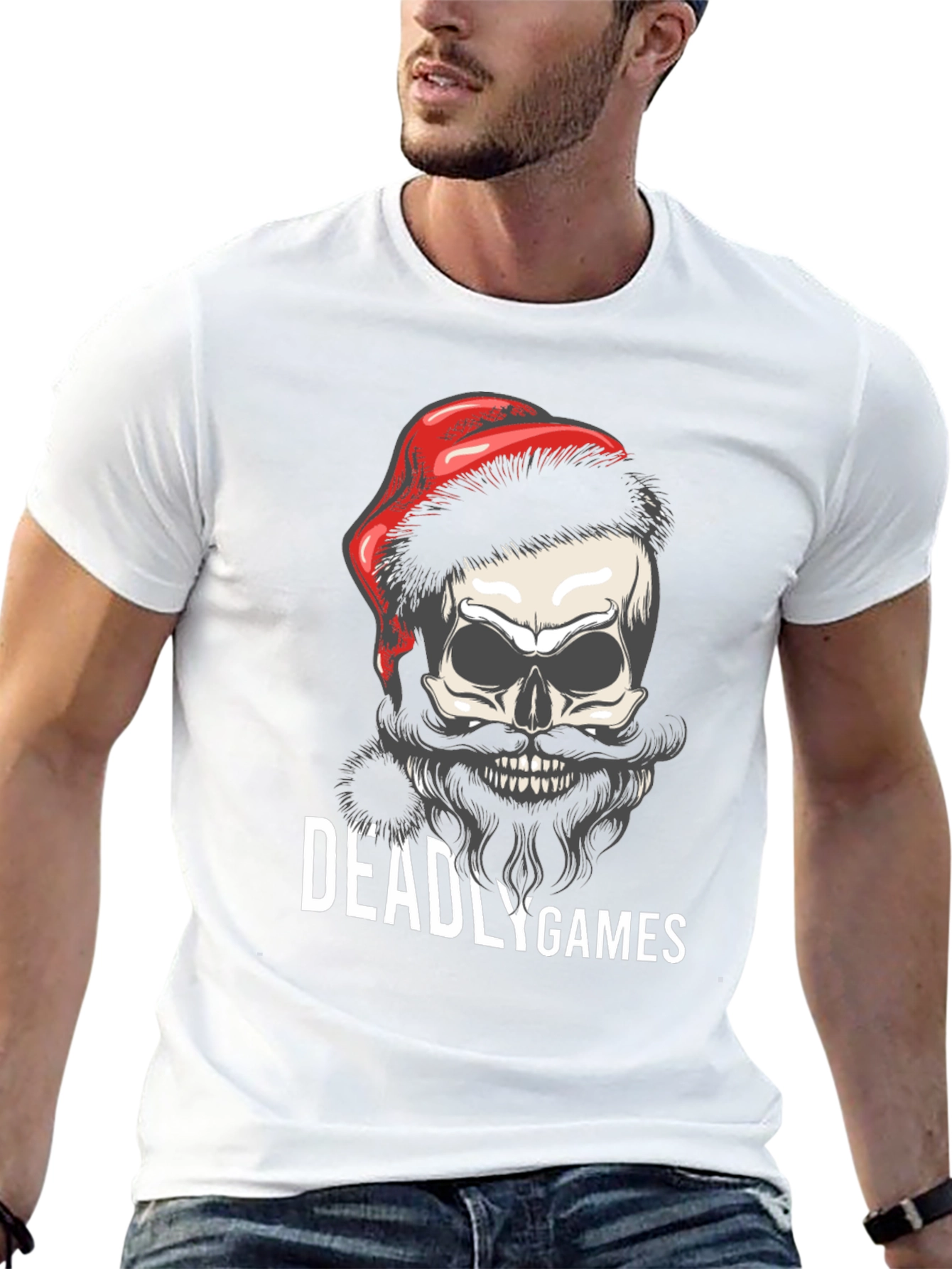 Deadly Games Skull Santa Hat Graphic Tee