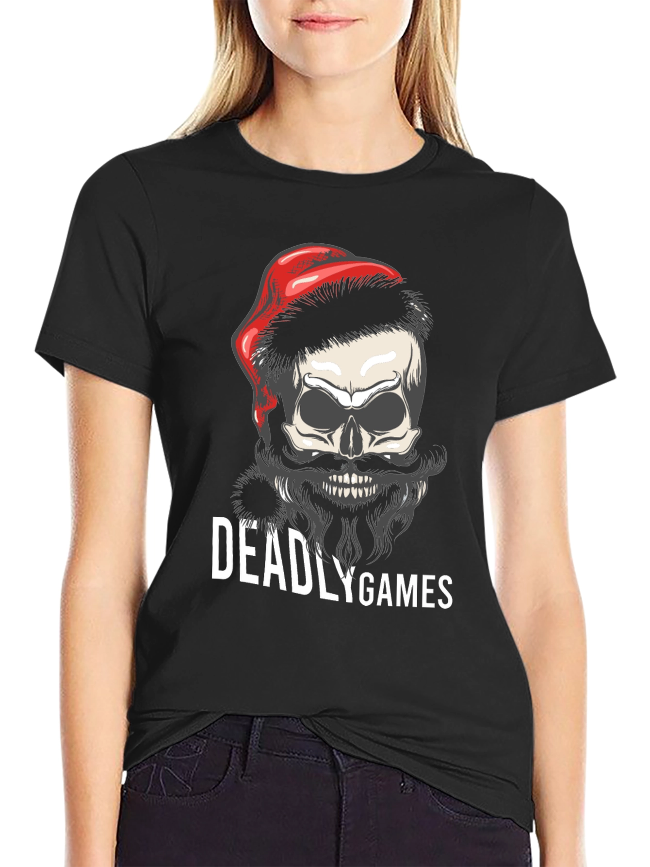 Deadly Games Skull Santa Hat Graphic Tee