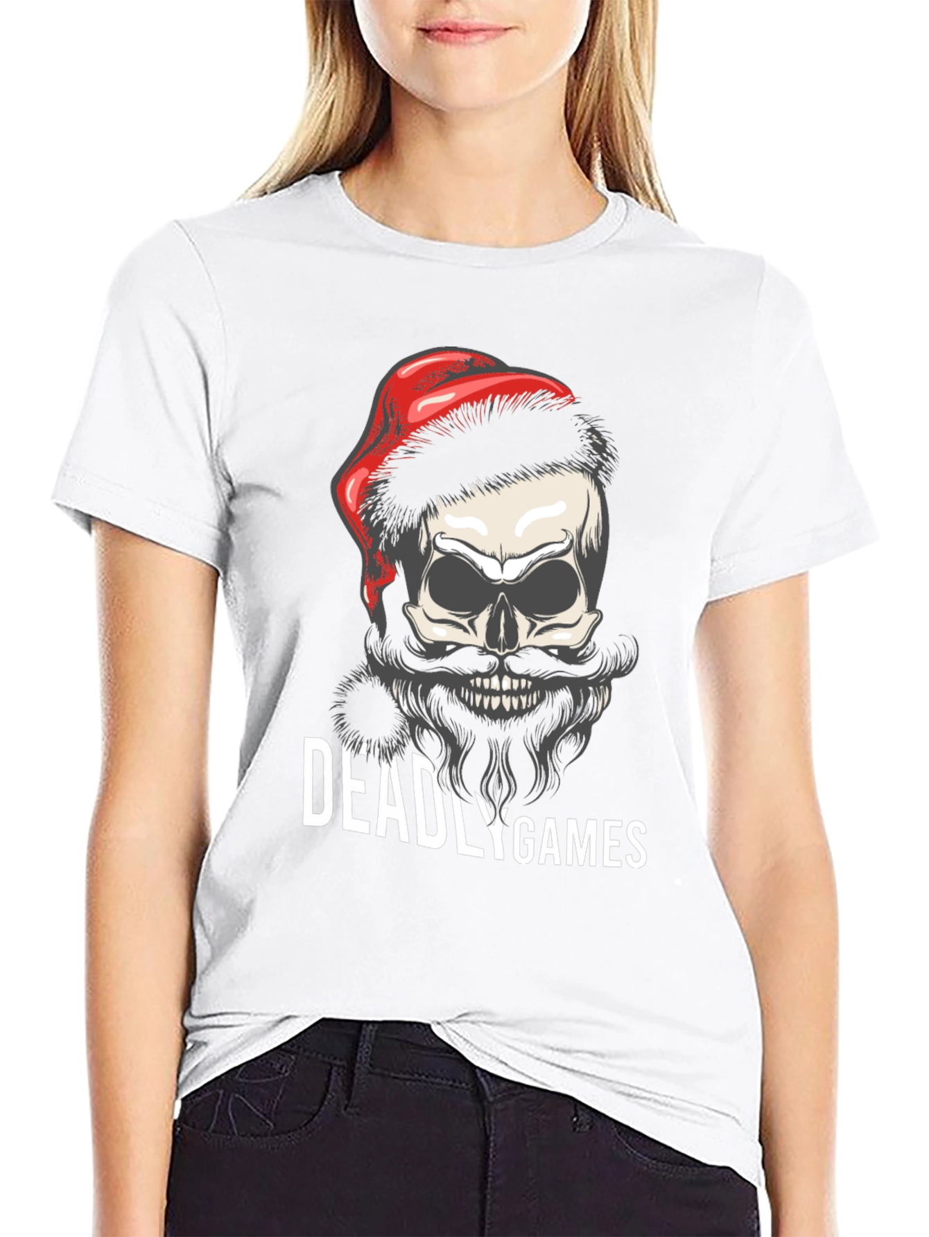 Deadly Games Skull Santa Hat Graphic Tee