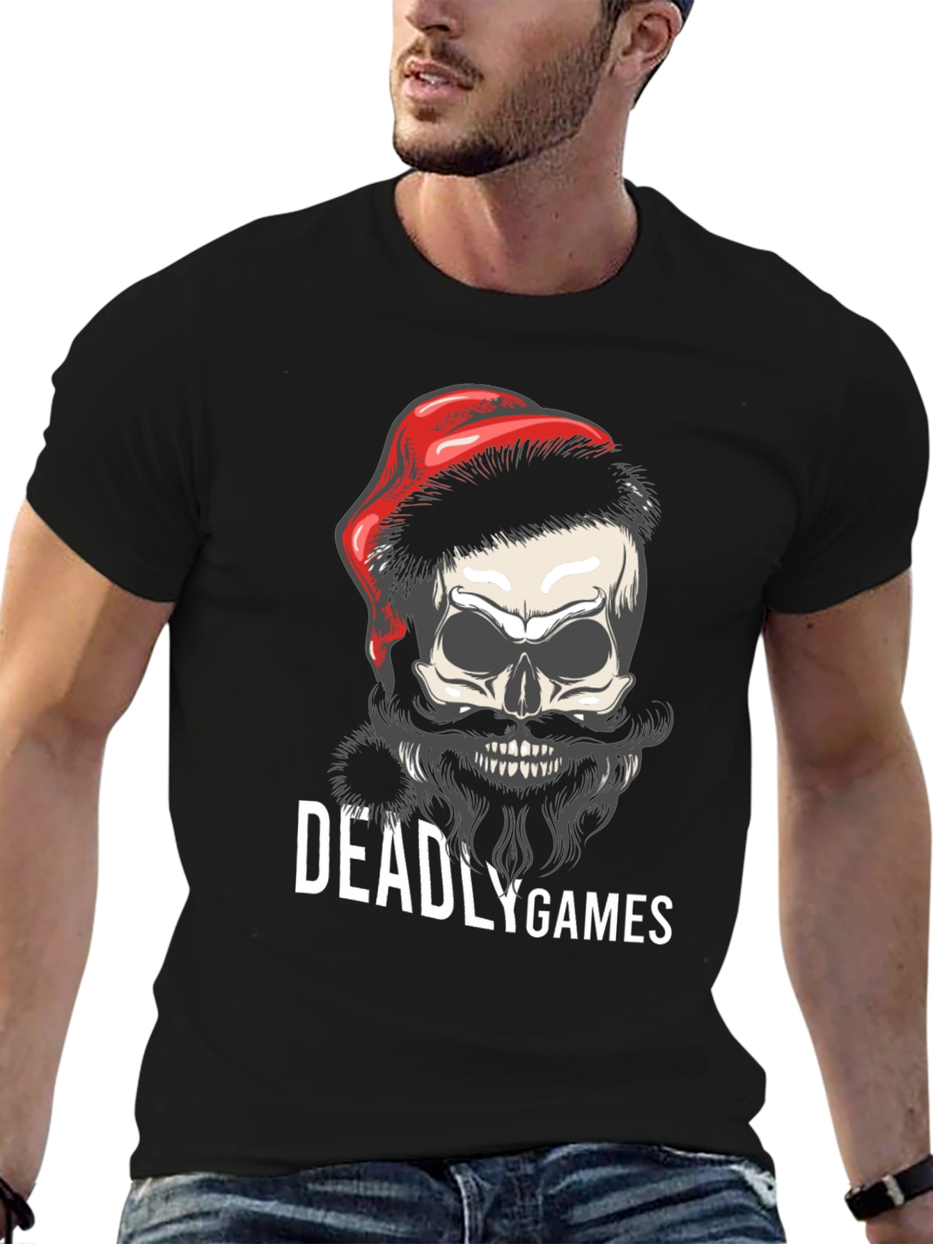 Deadly Games Skull Santa Hat Graphic Tee