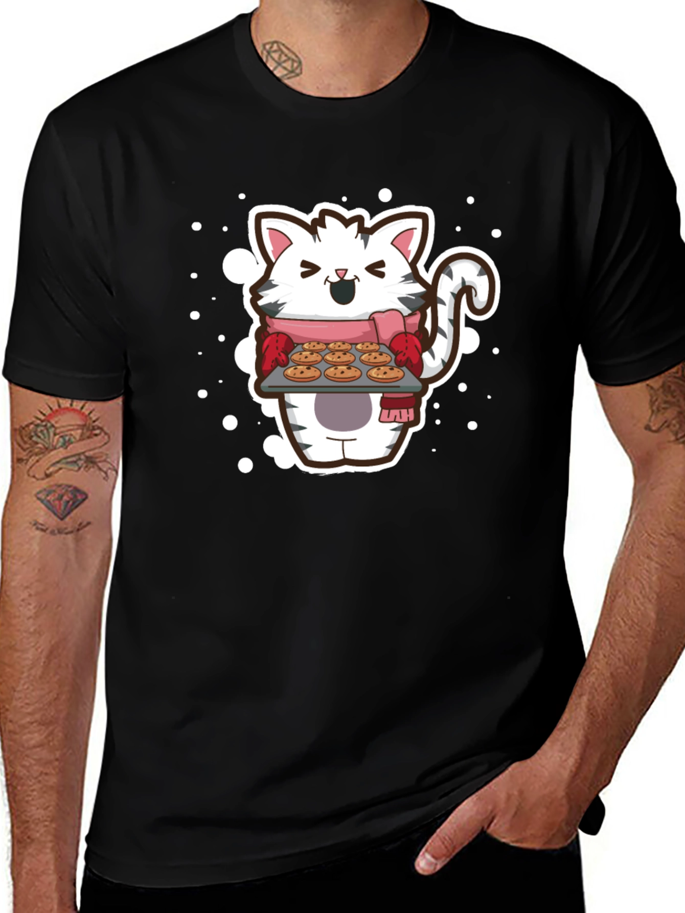 Cat Baker T-Shirt - Cute Cartoon Kitten with Cookies