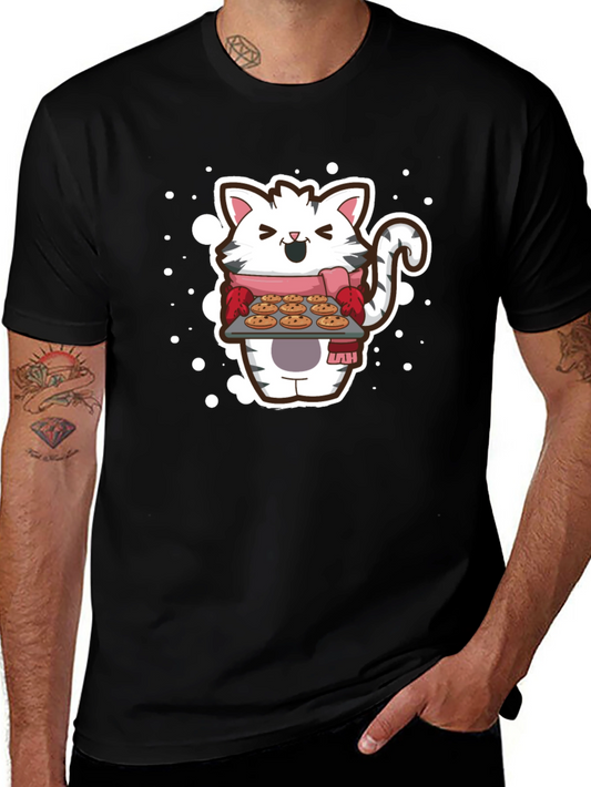 Cat Baker T-Shirt - Cute Cartoon Kitten with Cookies