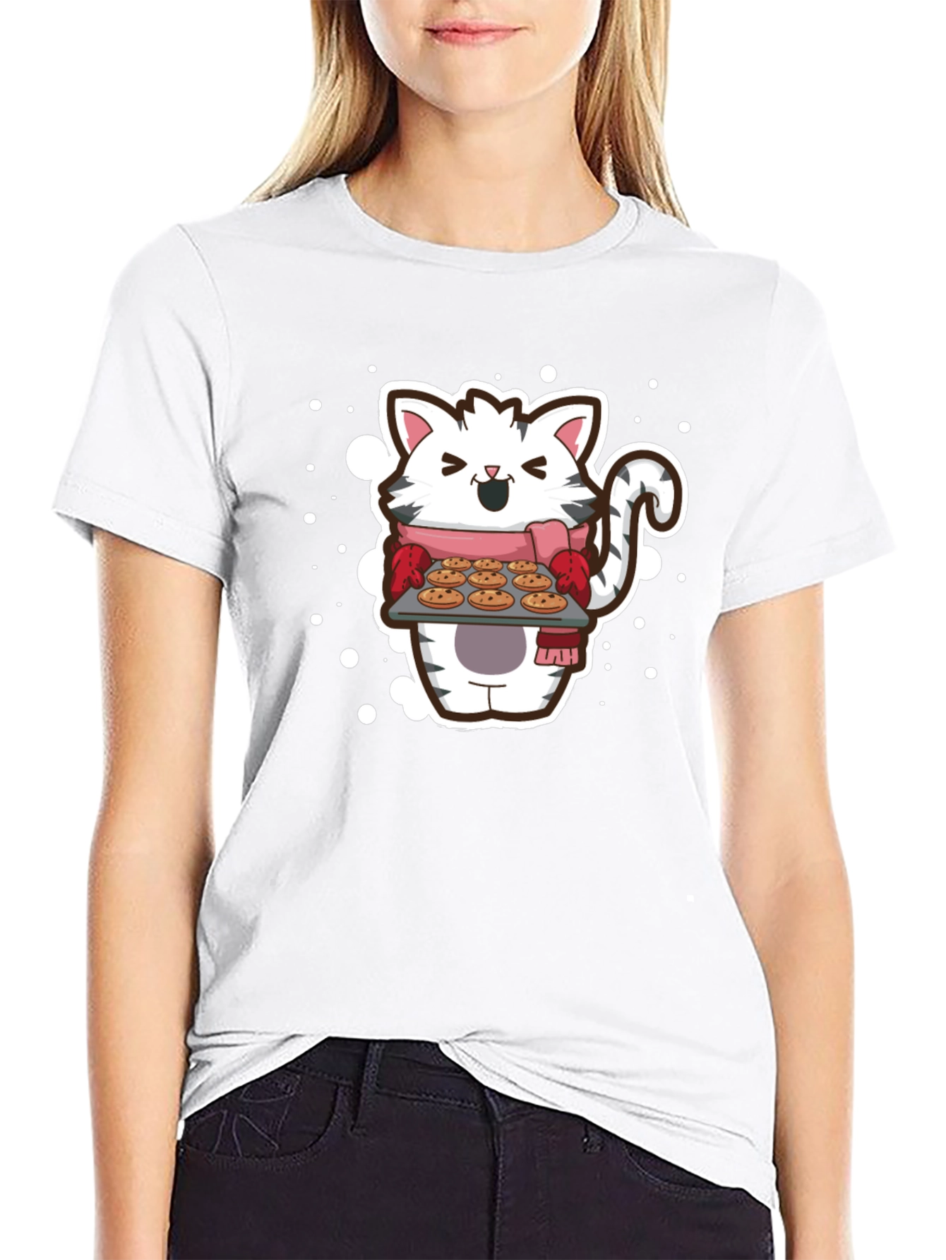 Cat Baker T-Shirt - Cute Cartoon Kitten with Cookies