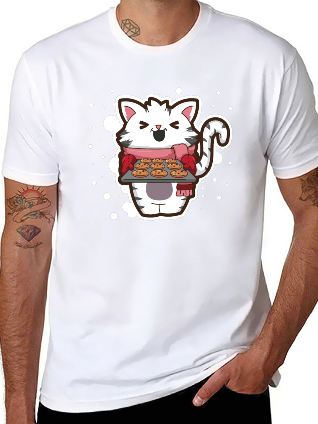 Cat Baker T-Shirt - Cute Cartoon Kitten with Cookies