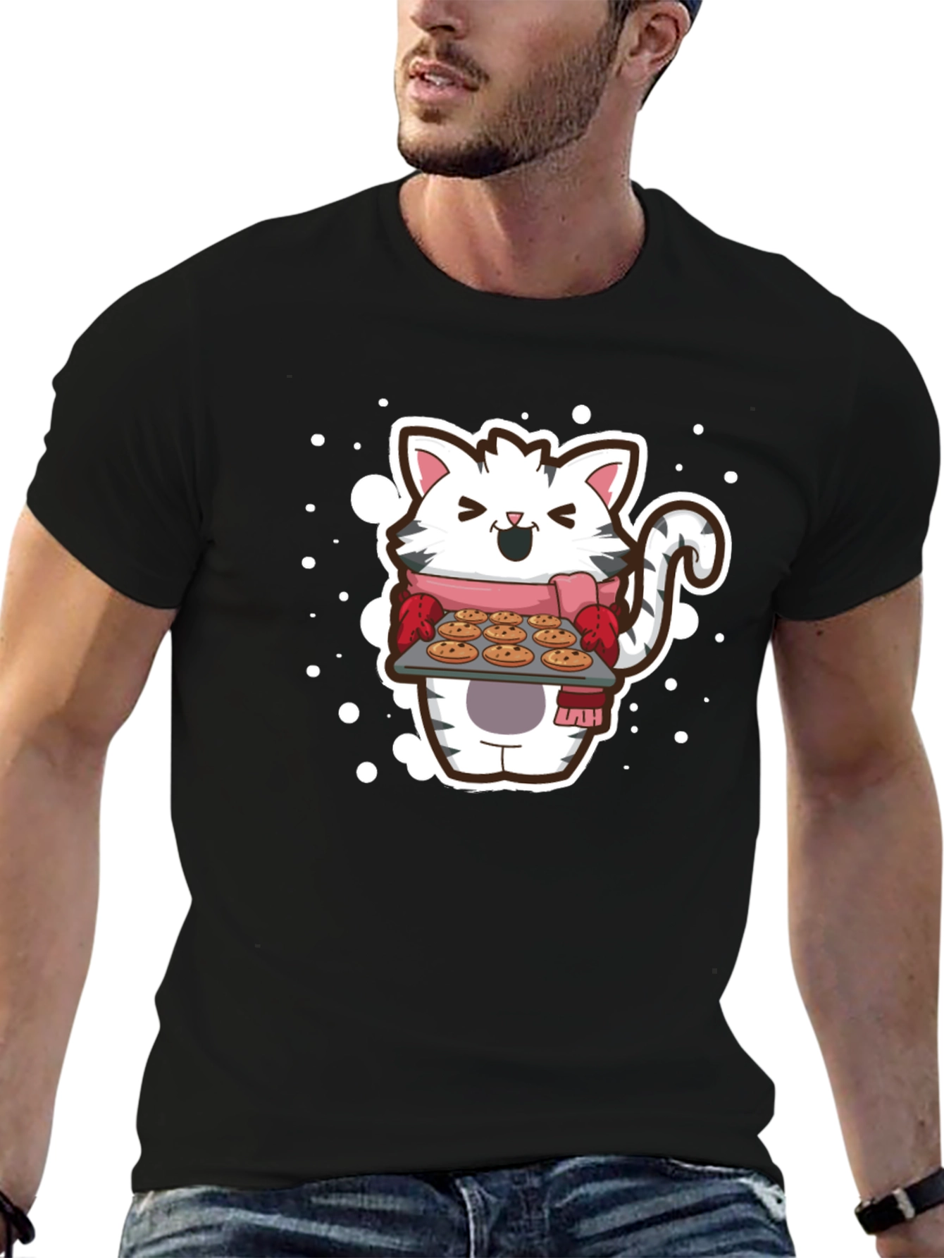 Cat Baker T-Shirt - Cute Cartoon Kitten with Cookies