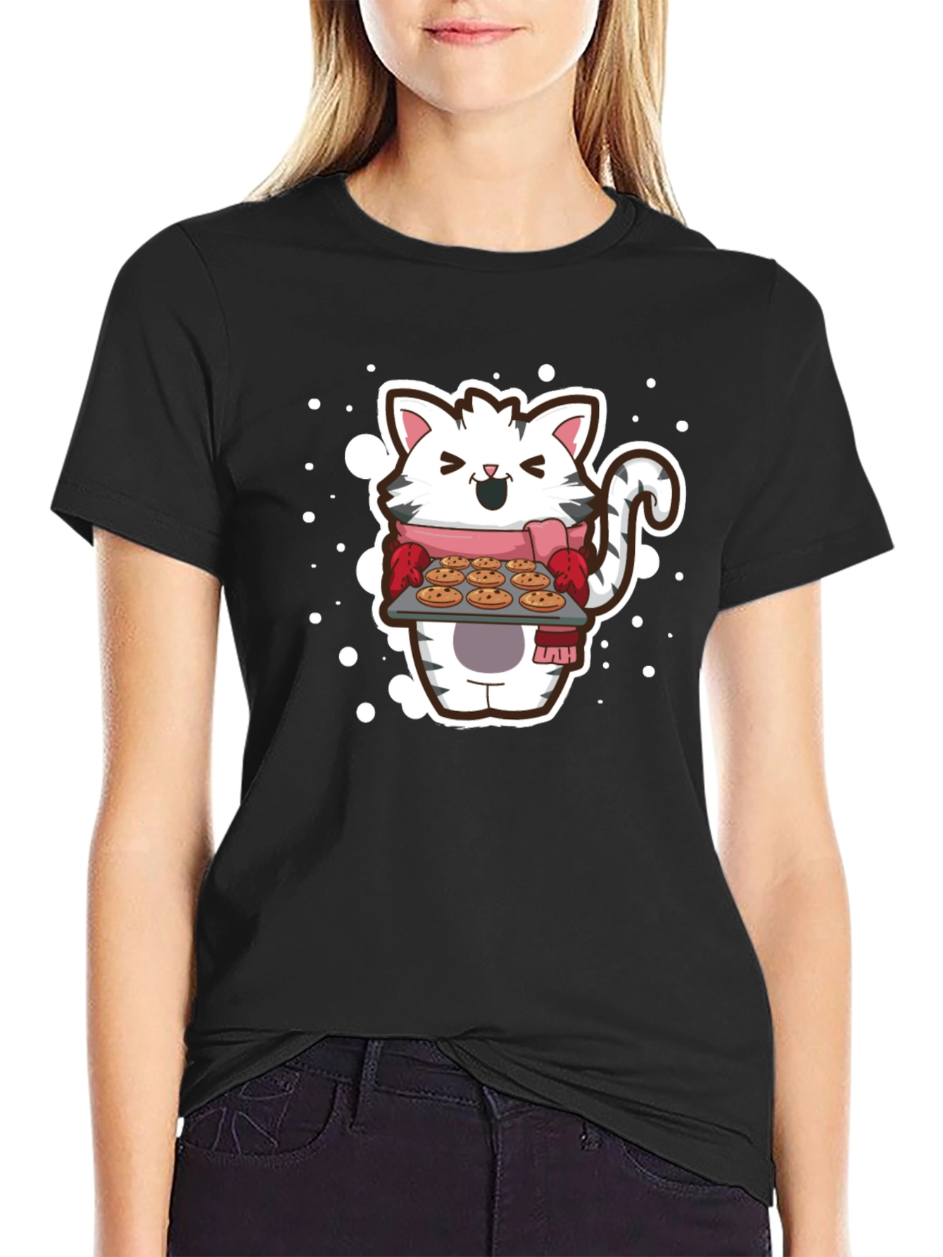 Cat Baker T-Shirt - Cute Cartoon Kitten with Cookies