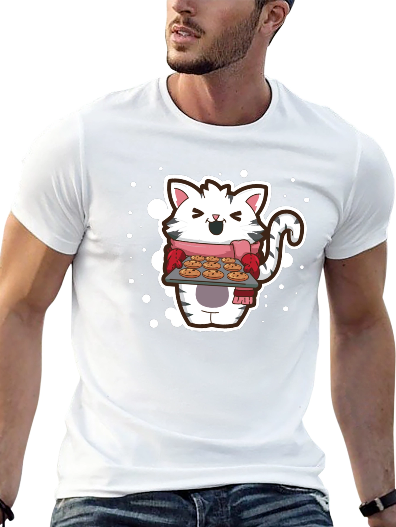 Cat Baker T-Shirt - Cute Cartoon Kitten with Cookies