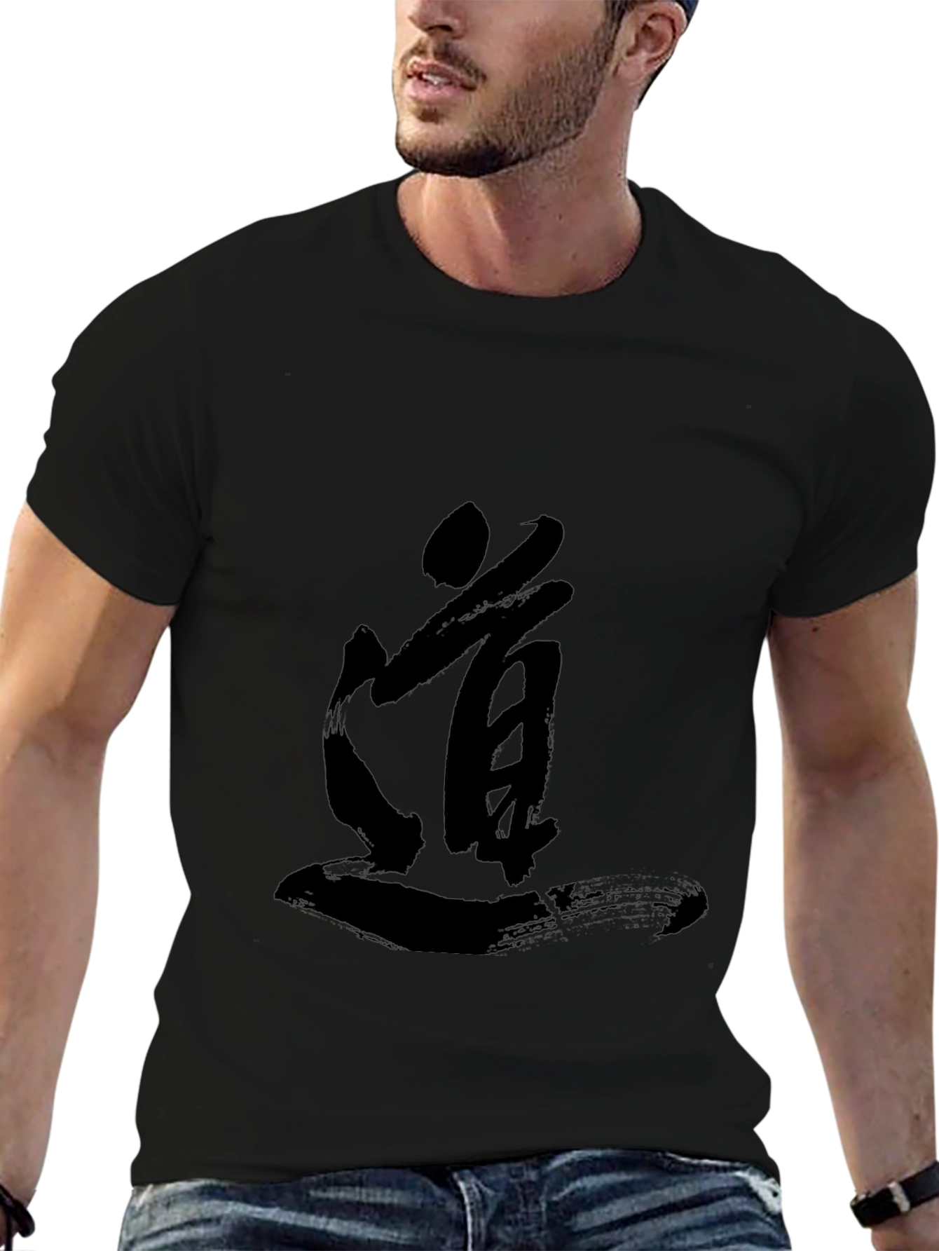 Mens Black T-shirt with Japanese Calligraphy