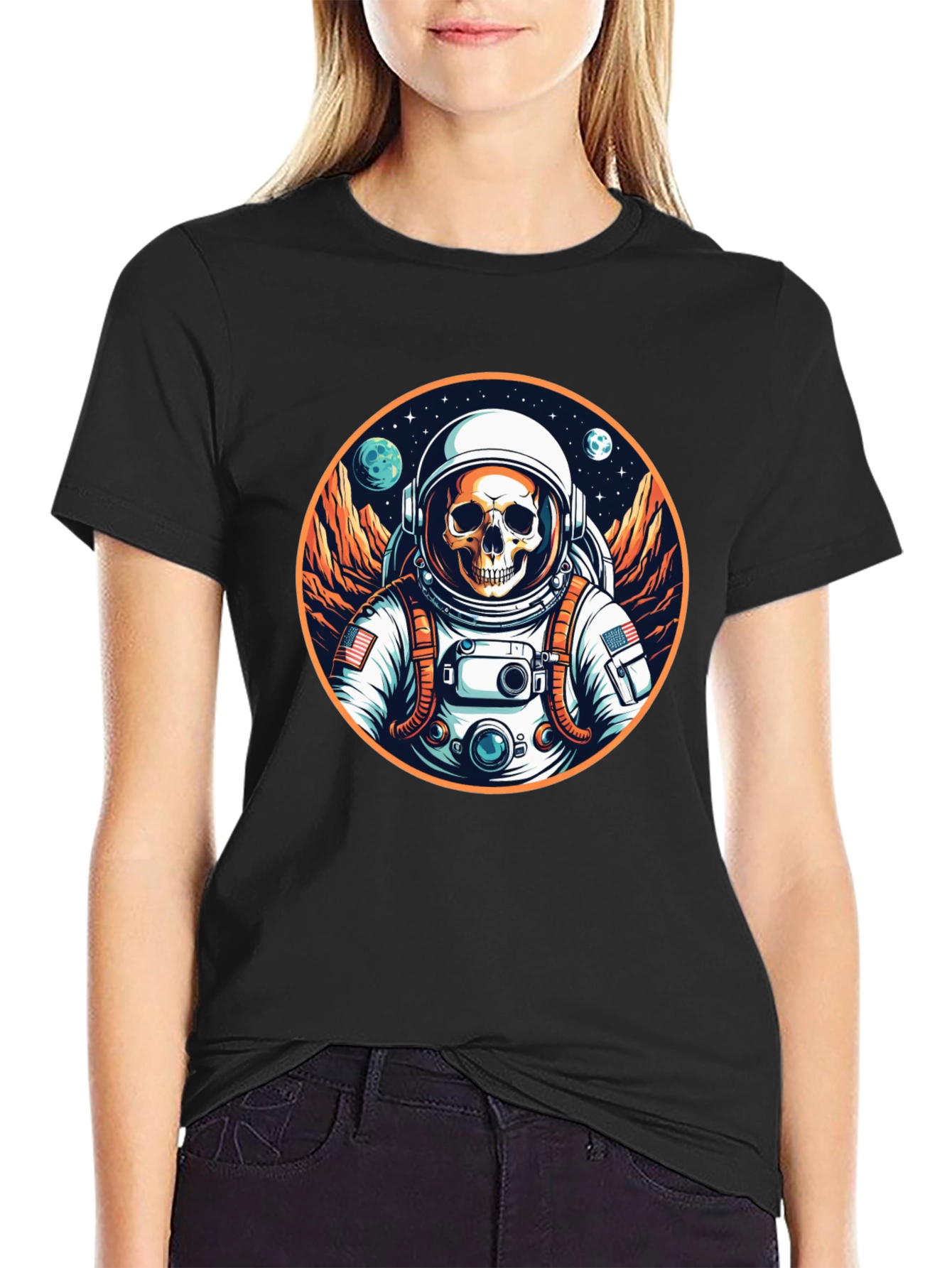 Skull Astronaut Graphic Tee - Outer Space Fashion