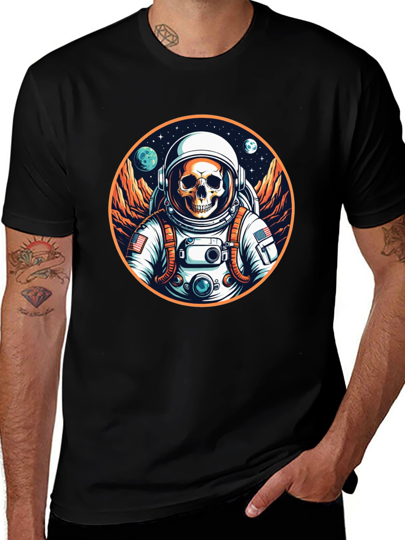 Skull Astronaut Graphic Tee - Outer Space Fashion