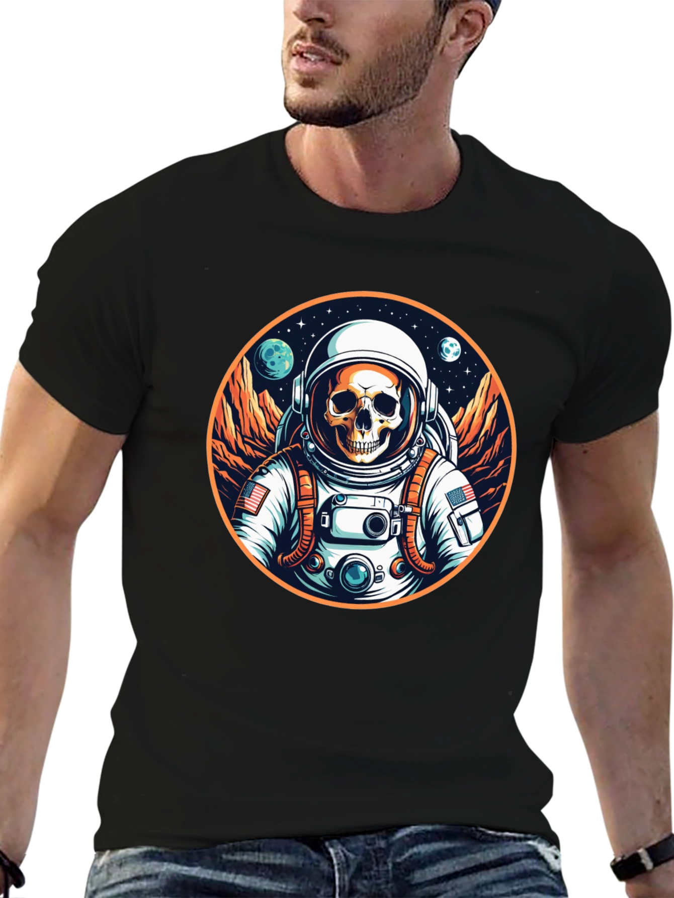Skull Astronaut Graphic Tee - Outer Space Fashion