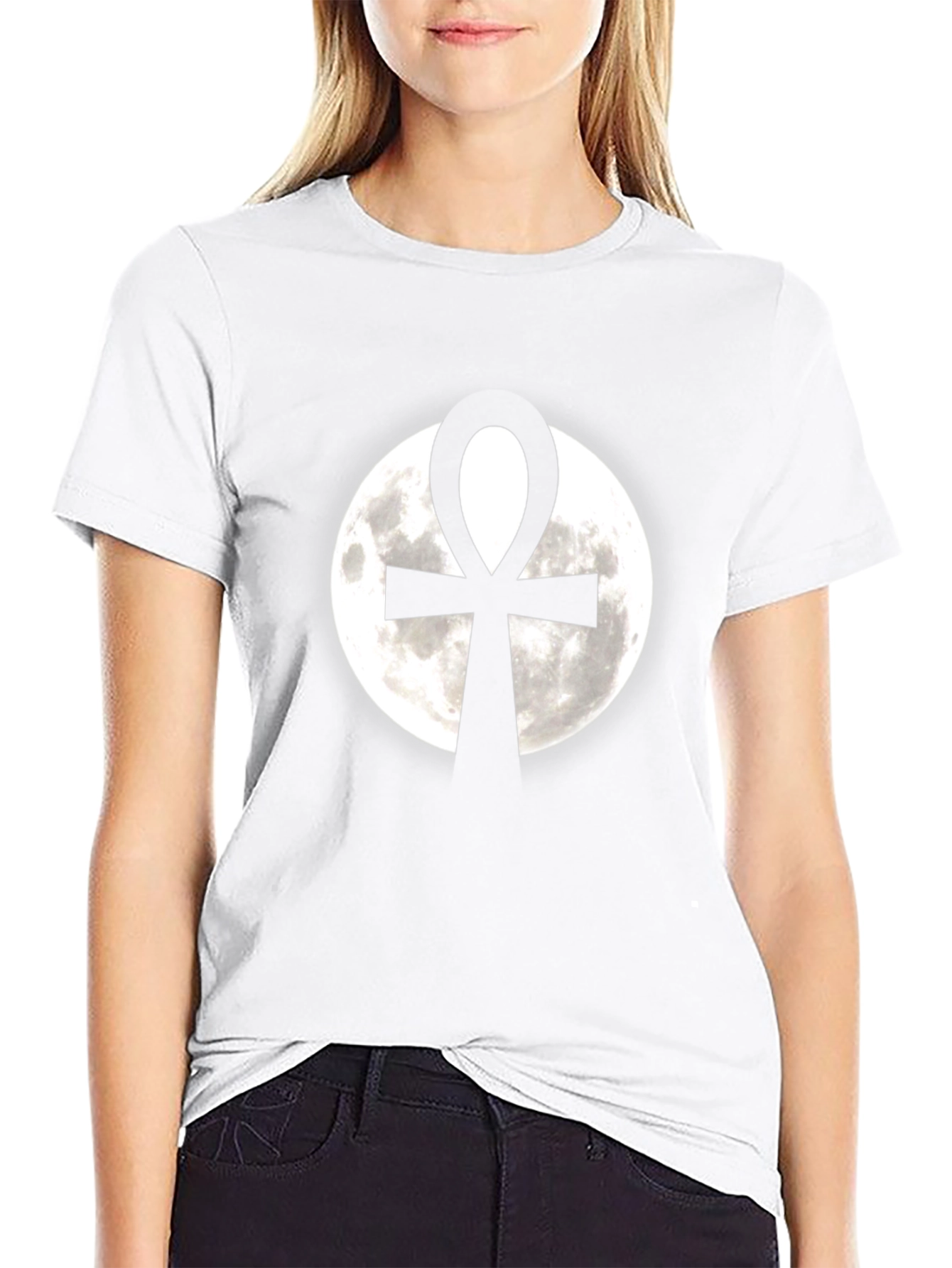 Ankh Moon Graphic Tee - Egyptian Symbol T-Shirt